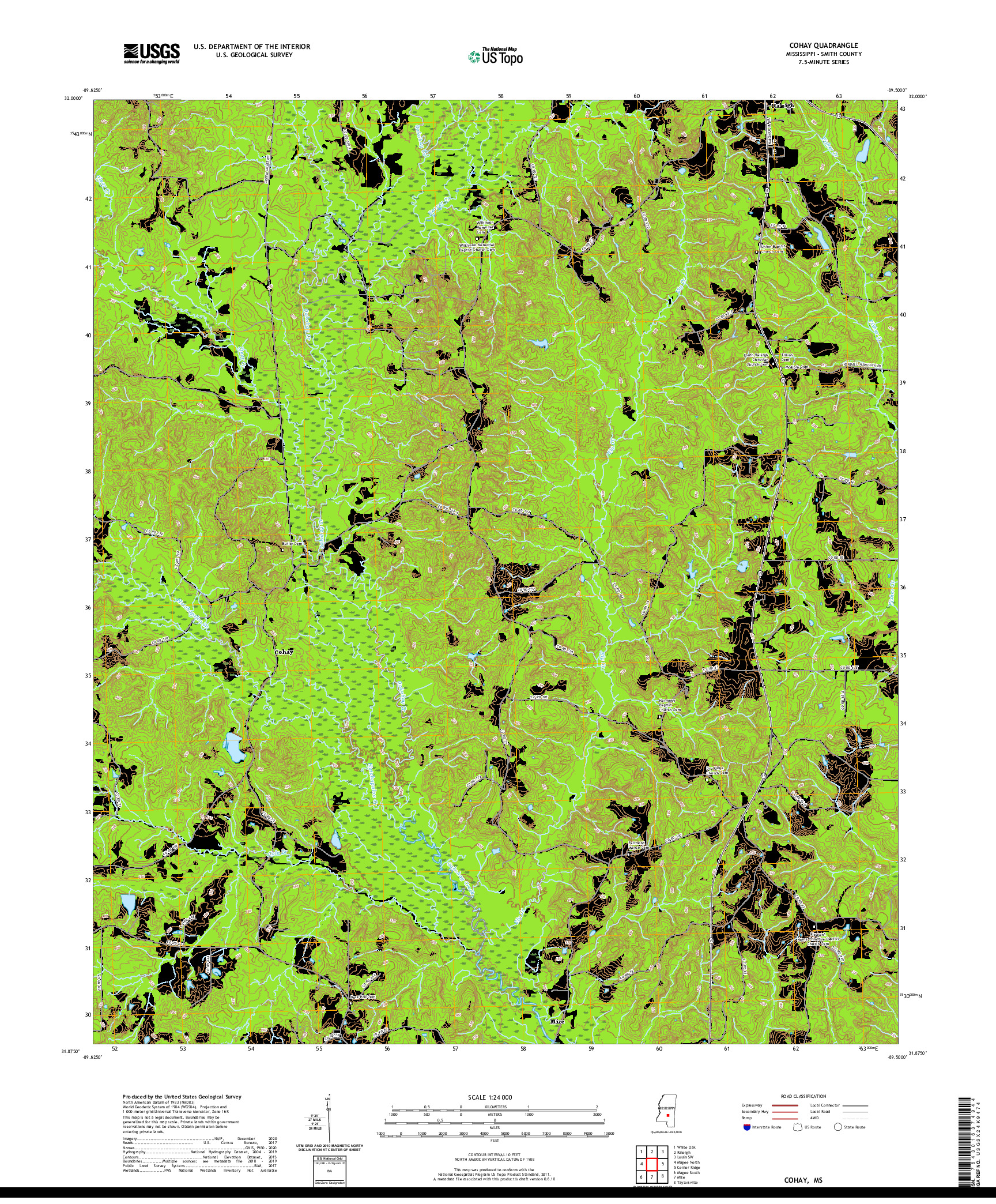 USGS US TOPO 7.5-MINUTE MAP FOR COHAY, MS 2020