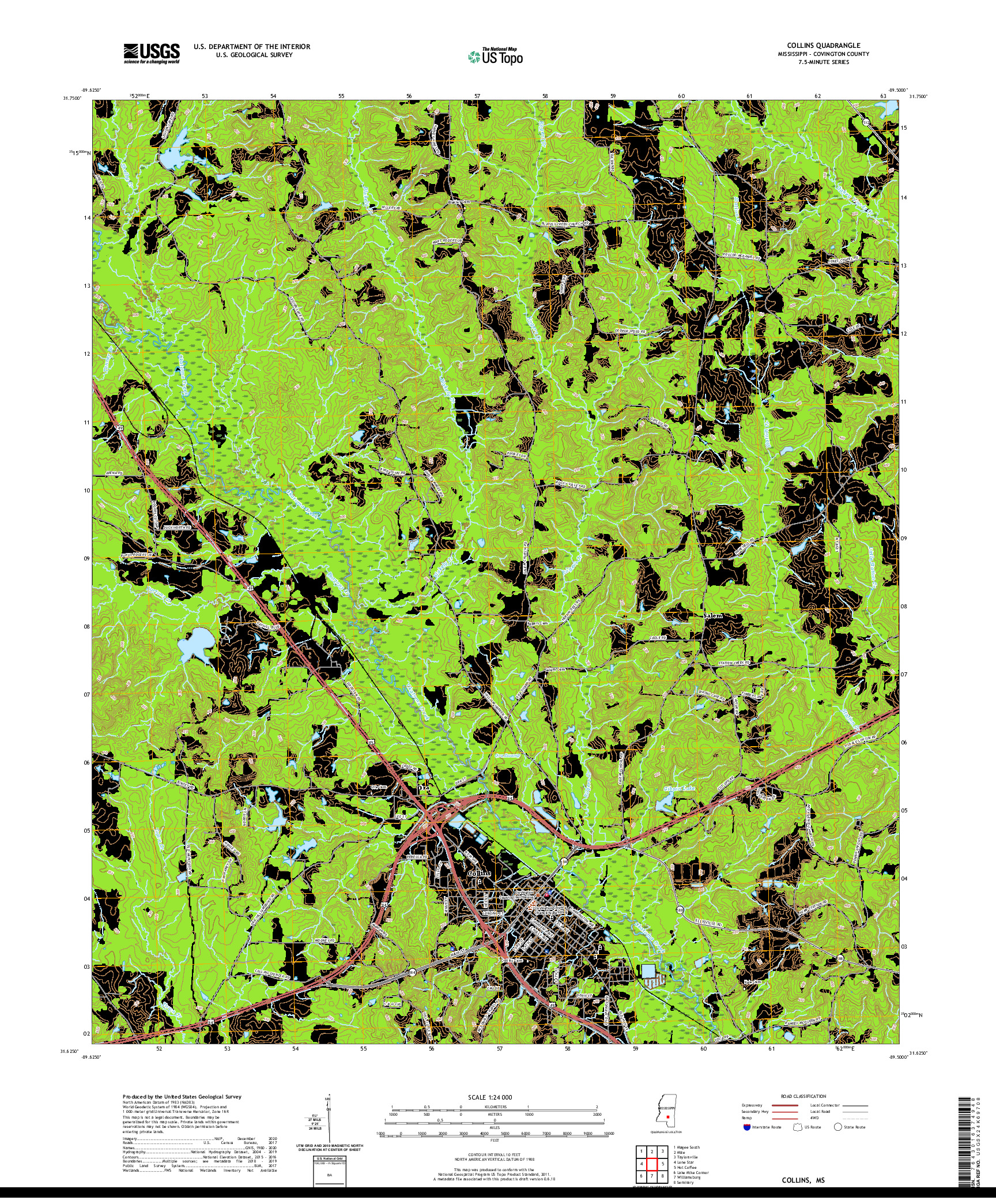 USGS US TOPO 7.5-MINUTE MAP FOR COLLINS, MS 2020