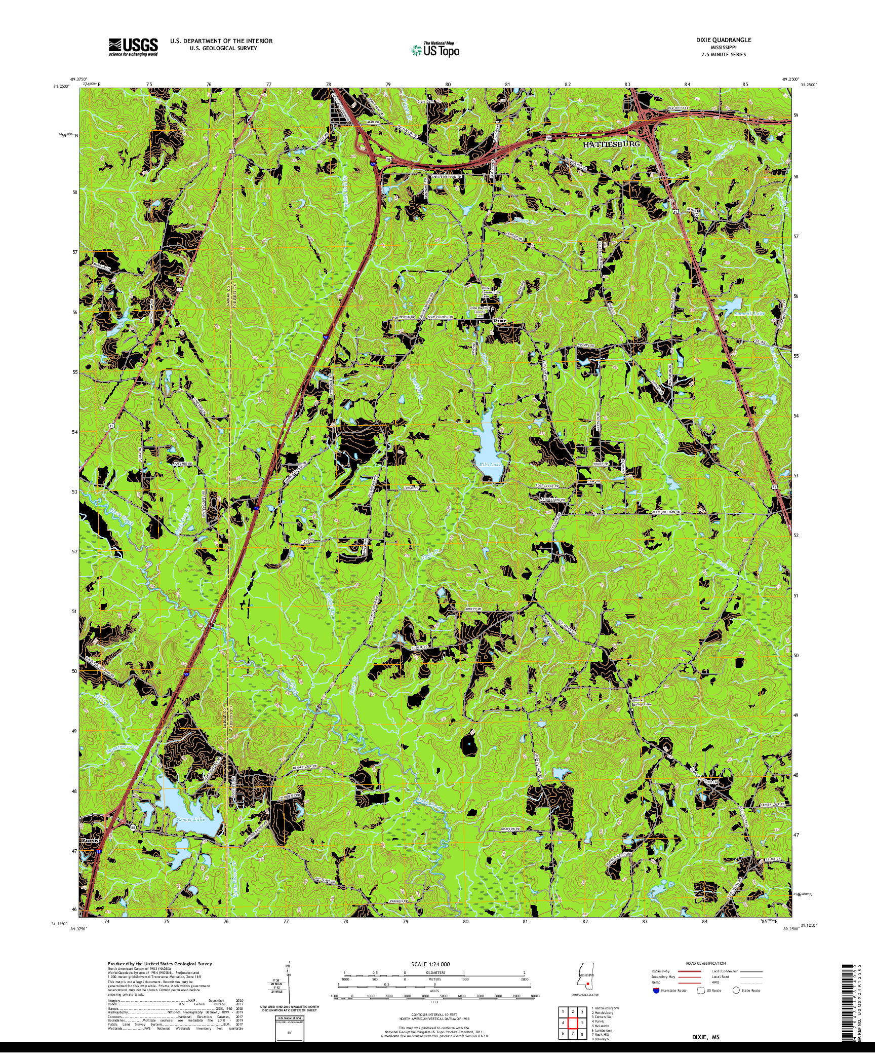 USGS US TOPO 7.5-MINUTE MAP FOR DIXIE, MS 2020