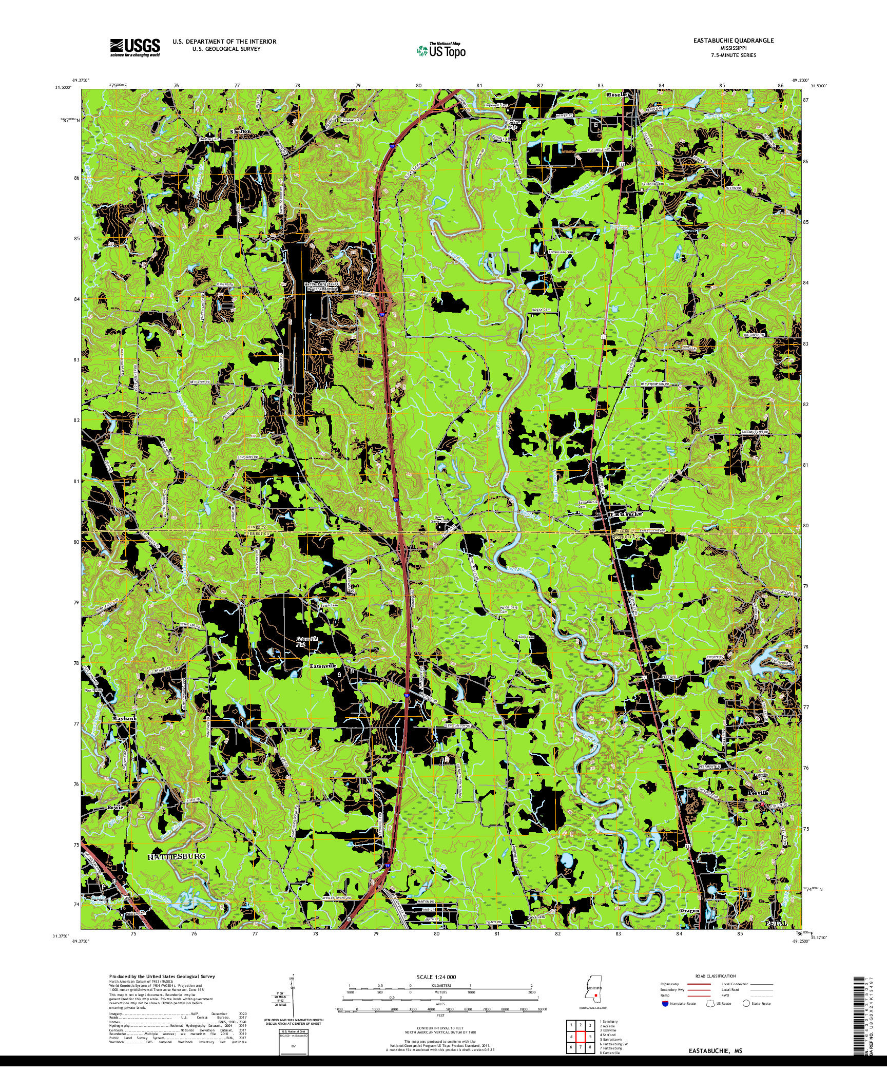 USGS US TOPO 7.5-MINUTE MAP FOR EASTABUCHIE, MS 2020