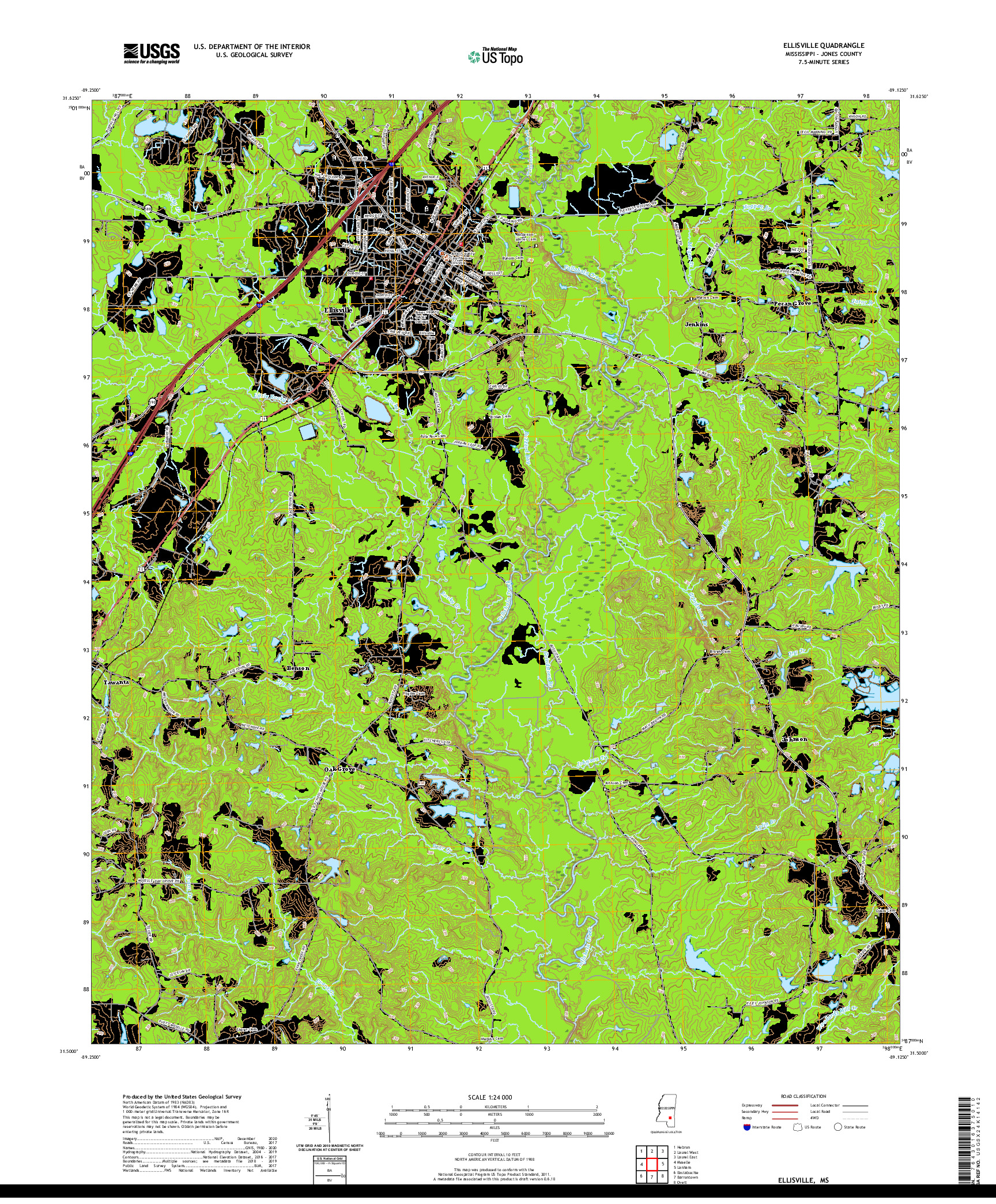 USGS US TOPO 7.5-MINUTE MAP FOR ELLISVILLE, MS 2020