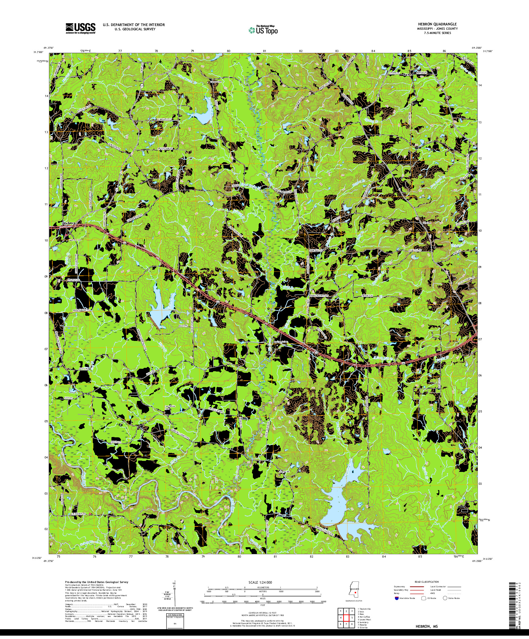 USGS US TOPO 7.5-MINUTE MAP FOR HEBRON, MS 2020
