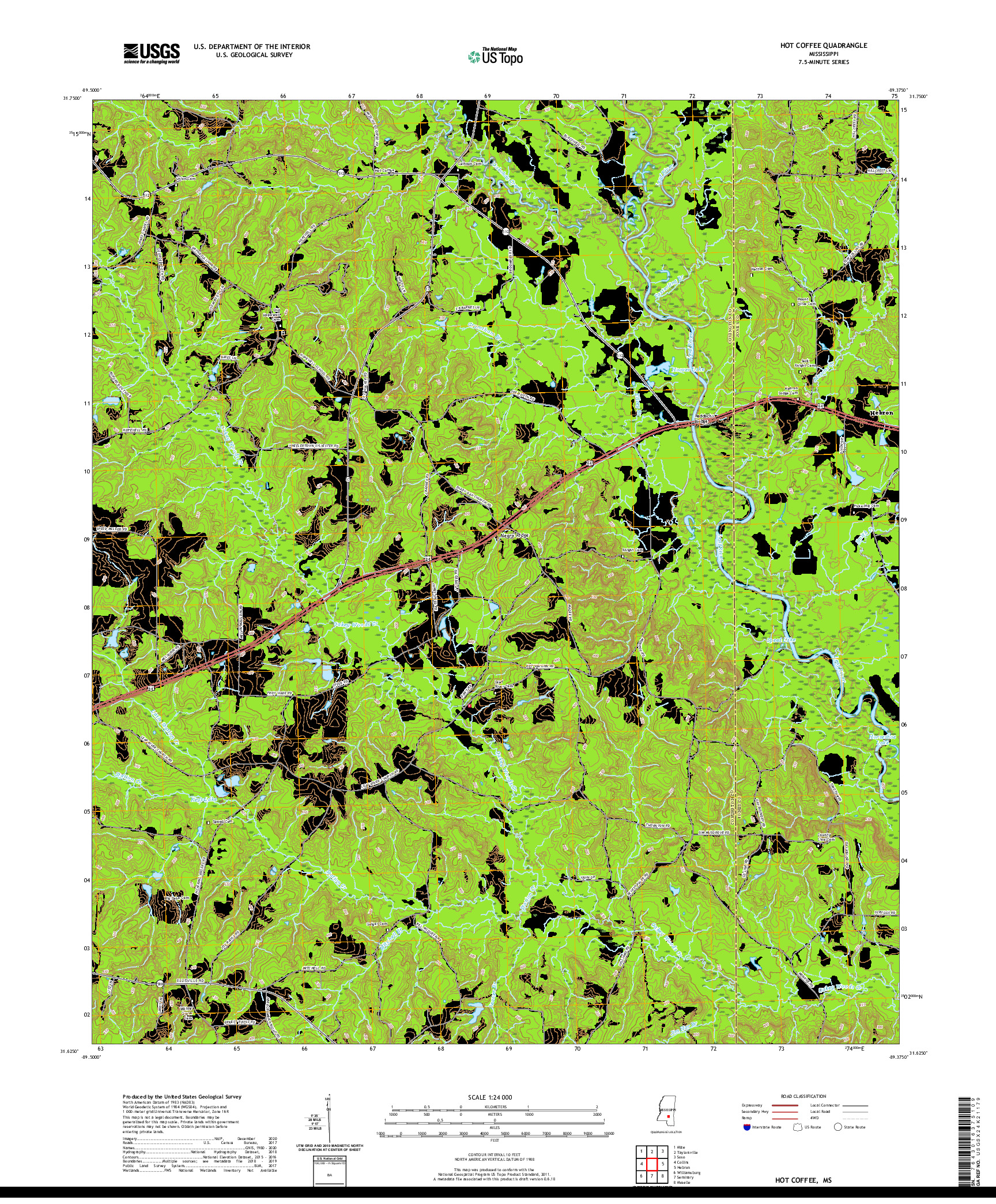 USGS US TOPO 7.5-MINUTE MAP FOR HOT COFFEE, MS 2020