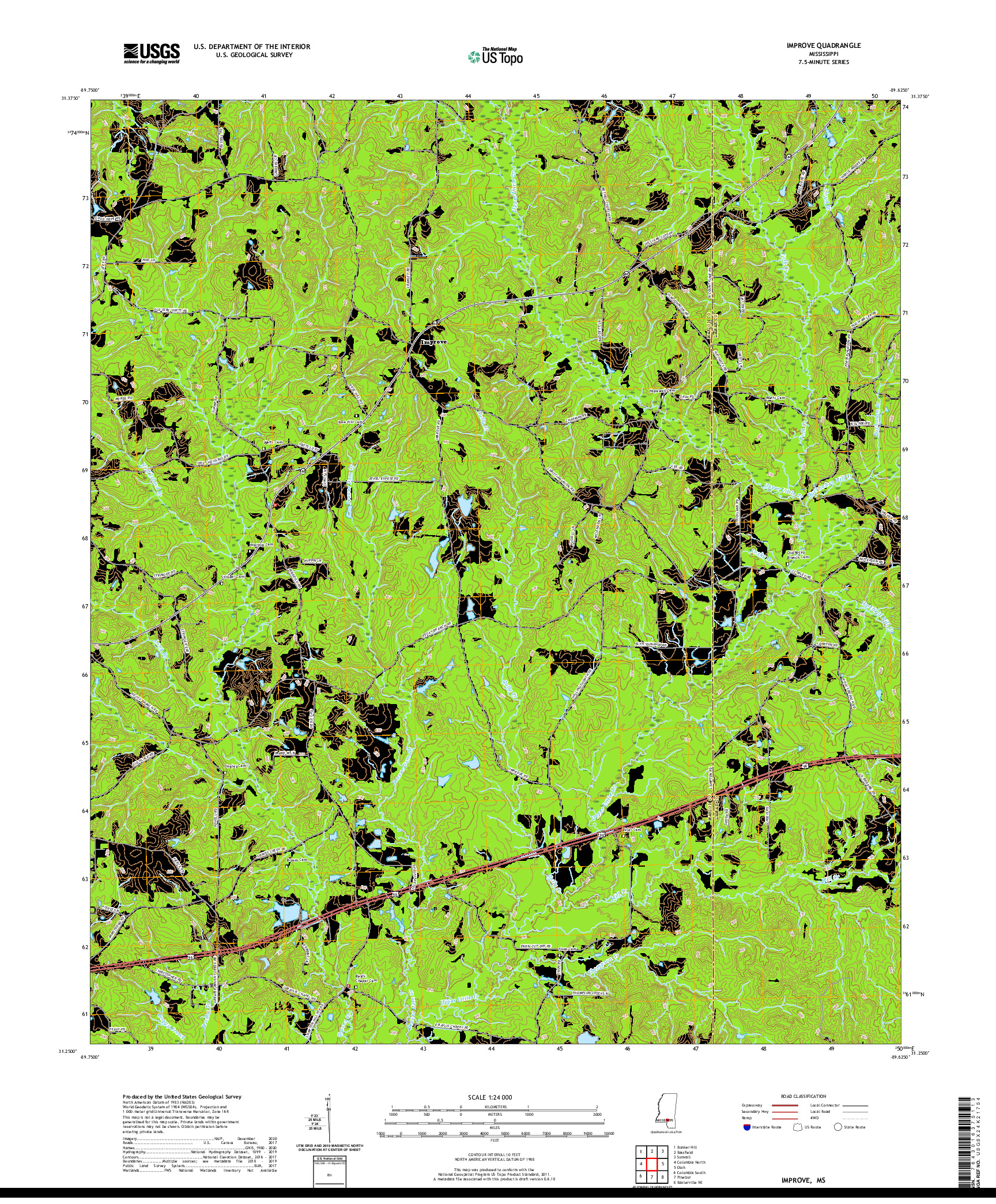 USGS US TOPO 7.5-MINUTE MAP FOR IMPROVE, MS 2020