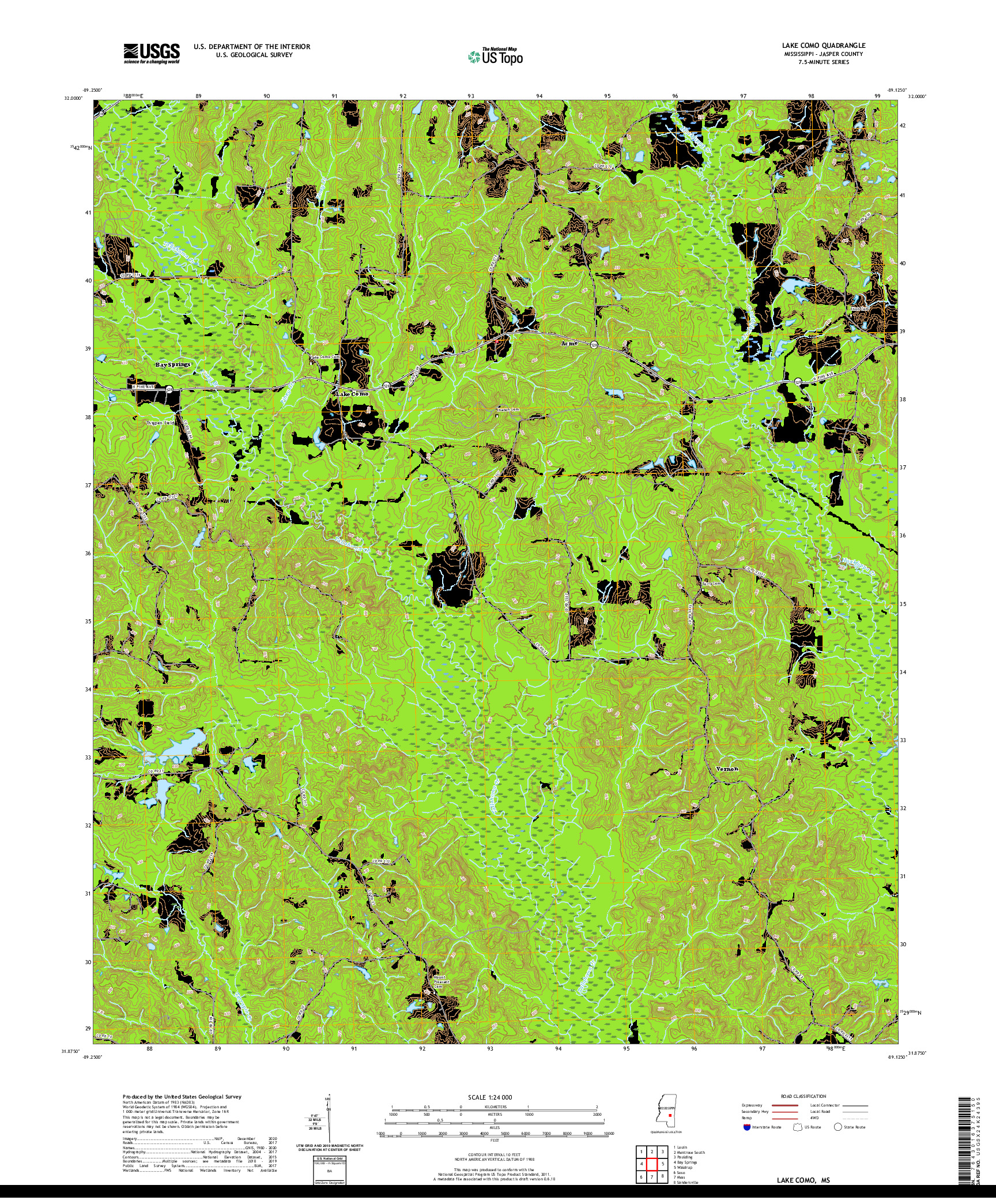 USGS US TOPO 7.5-MINUTE MAP FOR LAKE COMO, MS 2020