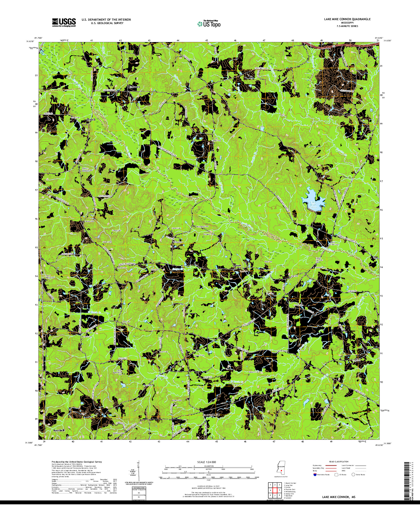 USGS US TOPO 7.5-MINUTE MAP FOR LAKE MIKE CONNOR, MS 2020