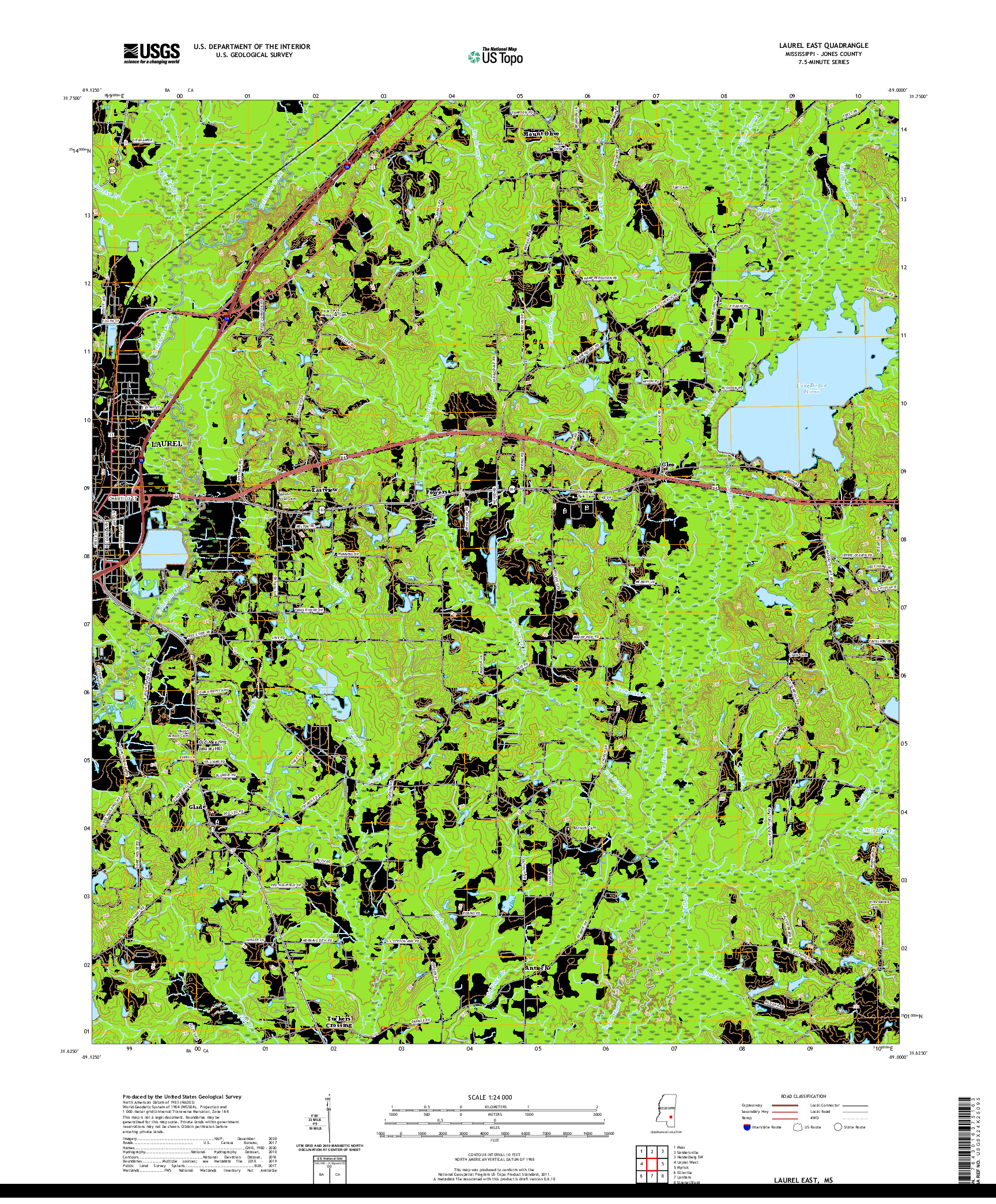USGS US TOPO 7.5-MINUTE MAP FOR LAUREL EAST, MS 2020