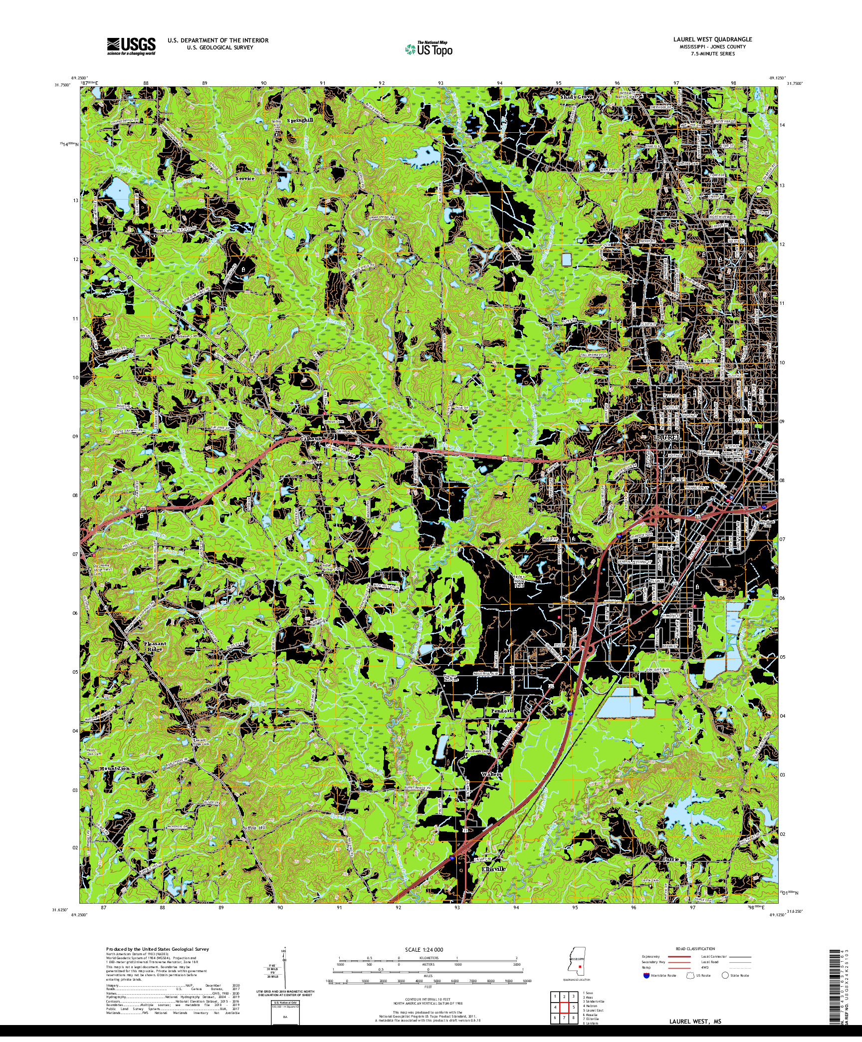 USGS US TOPO 7.5-MINUTE MAP FOR LAUREL WEST, MS 2020