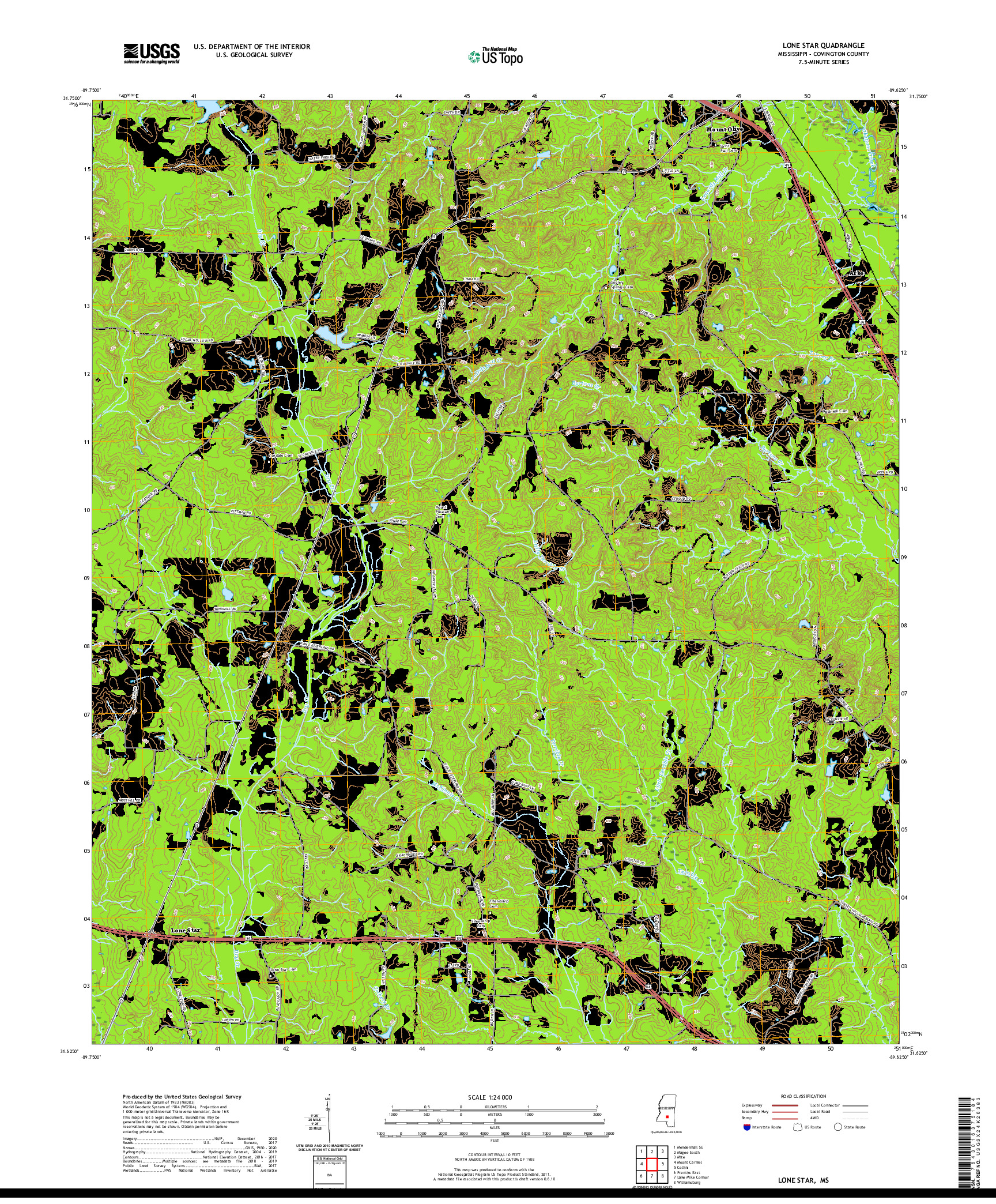 USGS US TOPO 7.5-MINUTE MAP FOR LONE STAR, MS 2020