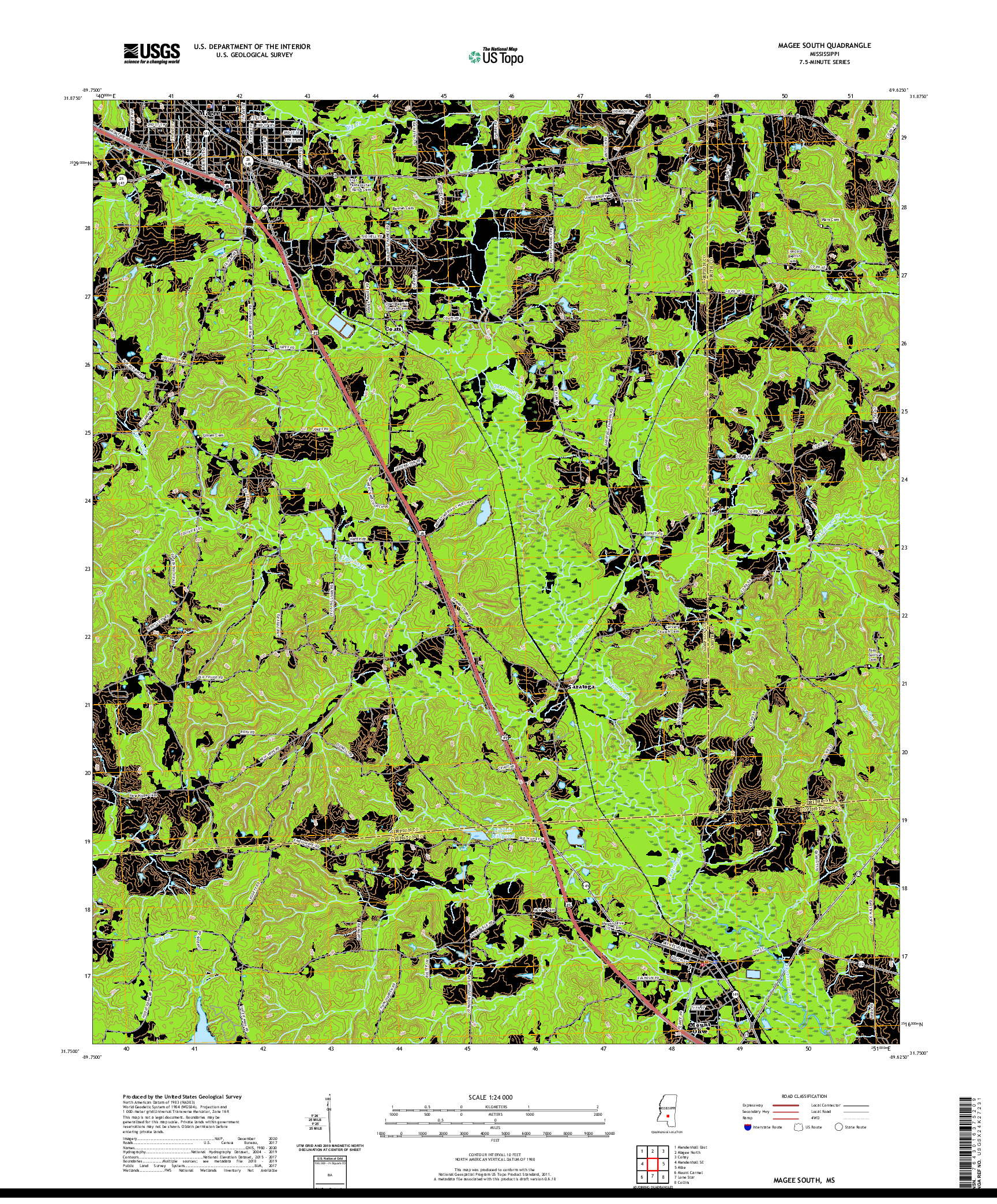 USGS US TOPO 7.5-MINUTE MAP FOR MAGEE SOUTH, MS 2020