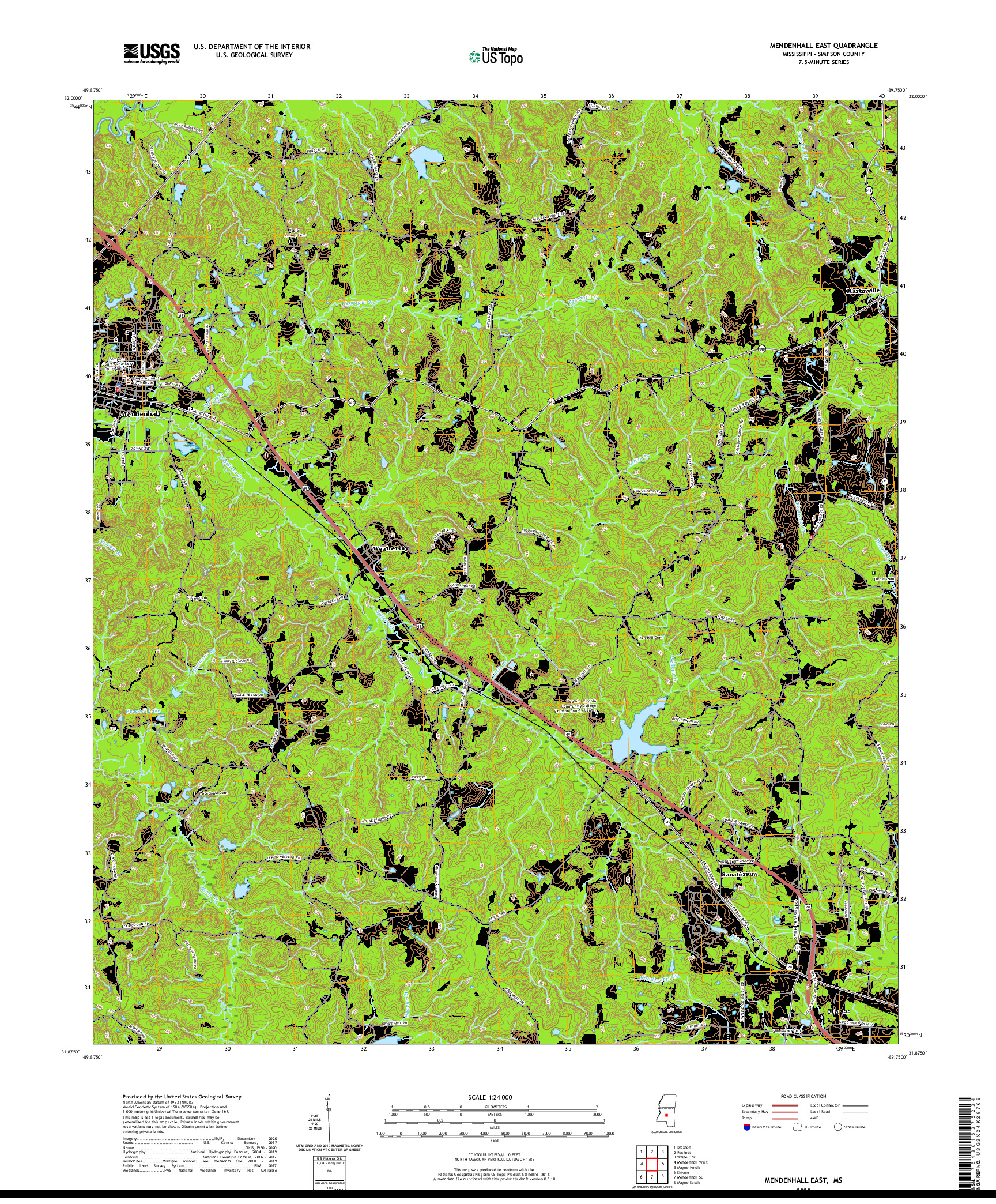 USGS US TOPO 7.5-MINUTE MAP FOR MENDENHALL EAST, MS 2020
