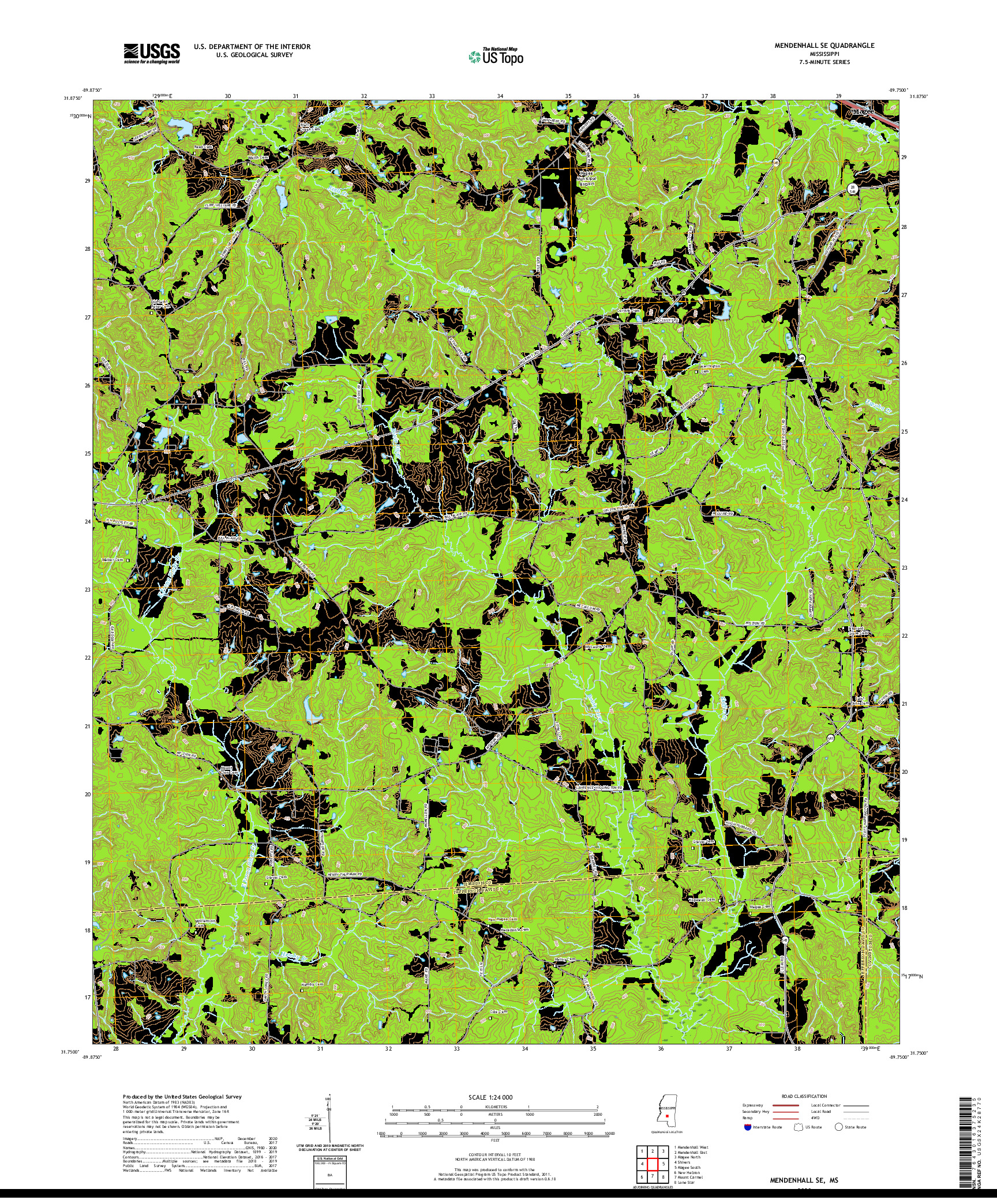 USGS US TOPO 7.5-MINUTE MAP FOR MENDENHALL SE, MS 2020