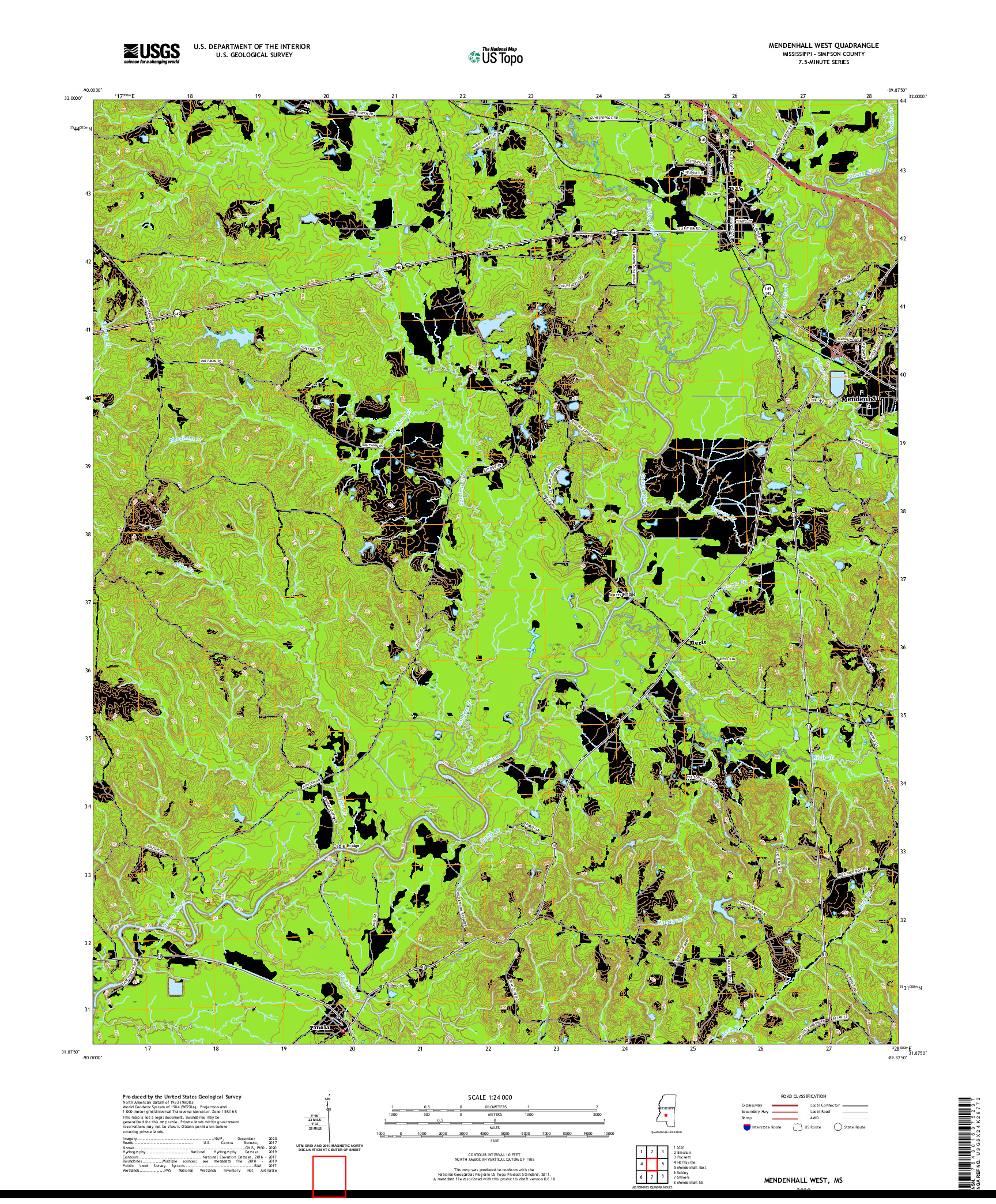 USGS US TOPO 7.5-MINUTE MAP FOR MENDENHALL WEST, MS 2020