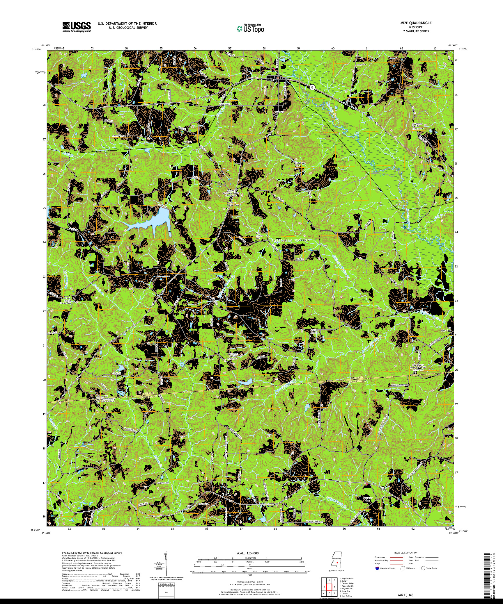 USGS US TOPO 7.5-MINUTE MAP FOR MIZE, MS 2020