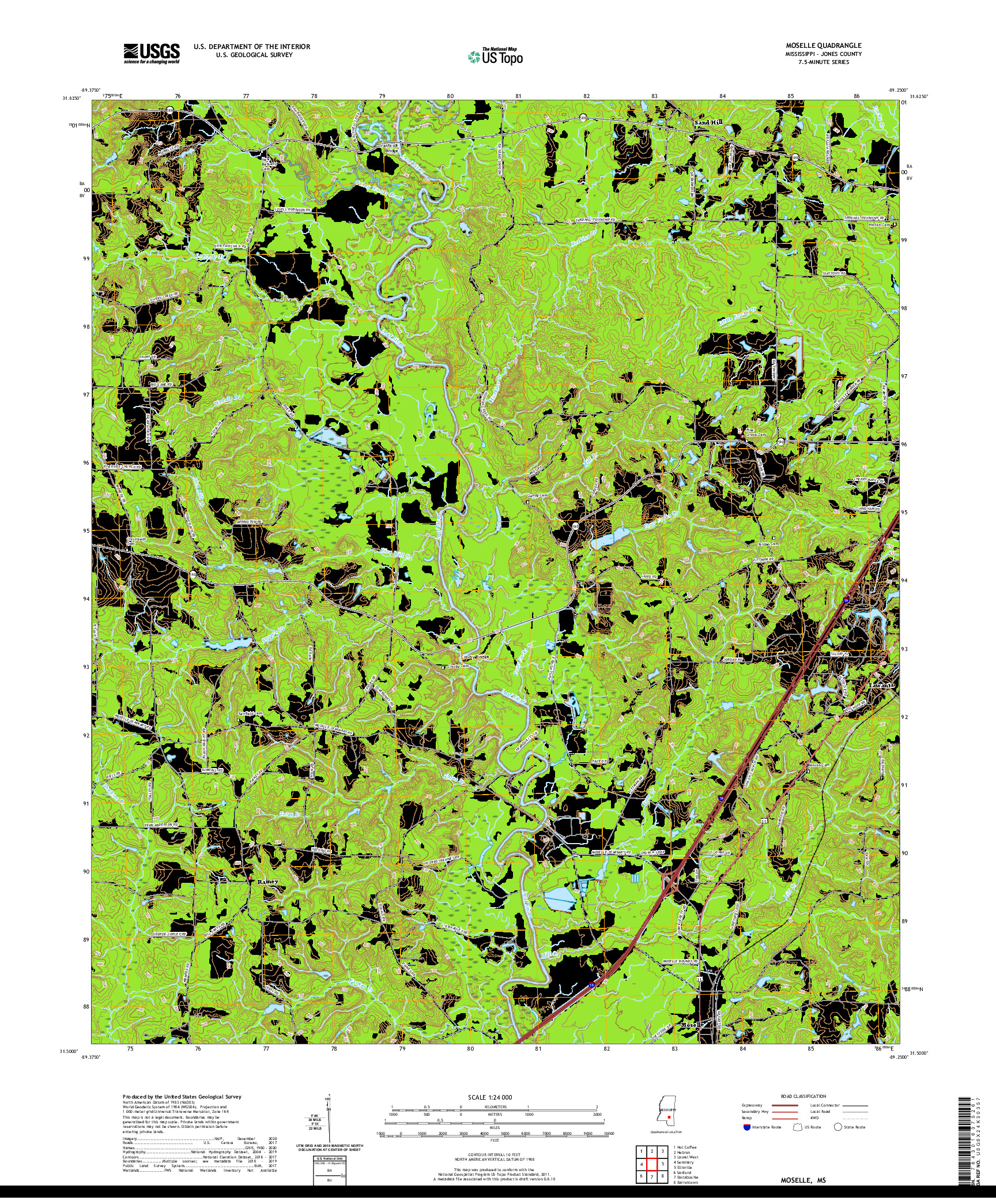 USGS US TOPO 7.5-MINUTE MAP FOR MOSELLE, MS 2020