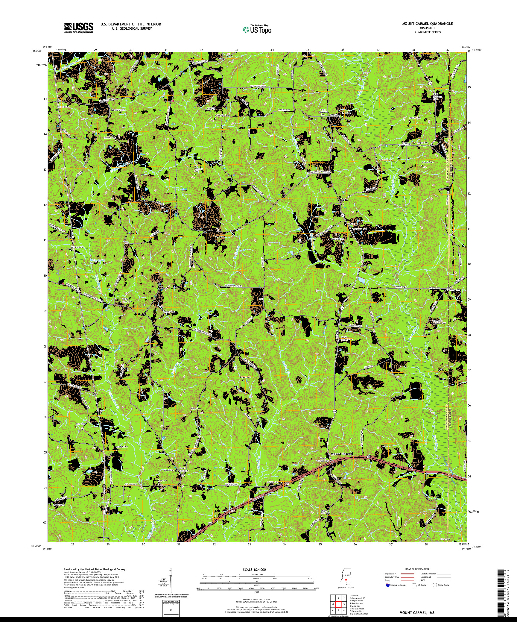 USGS US TOPO 7.5-MINUTE MAP FOR MOUNT CARMEL, MS 2020