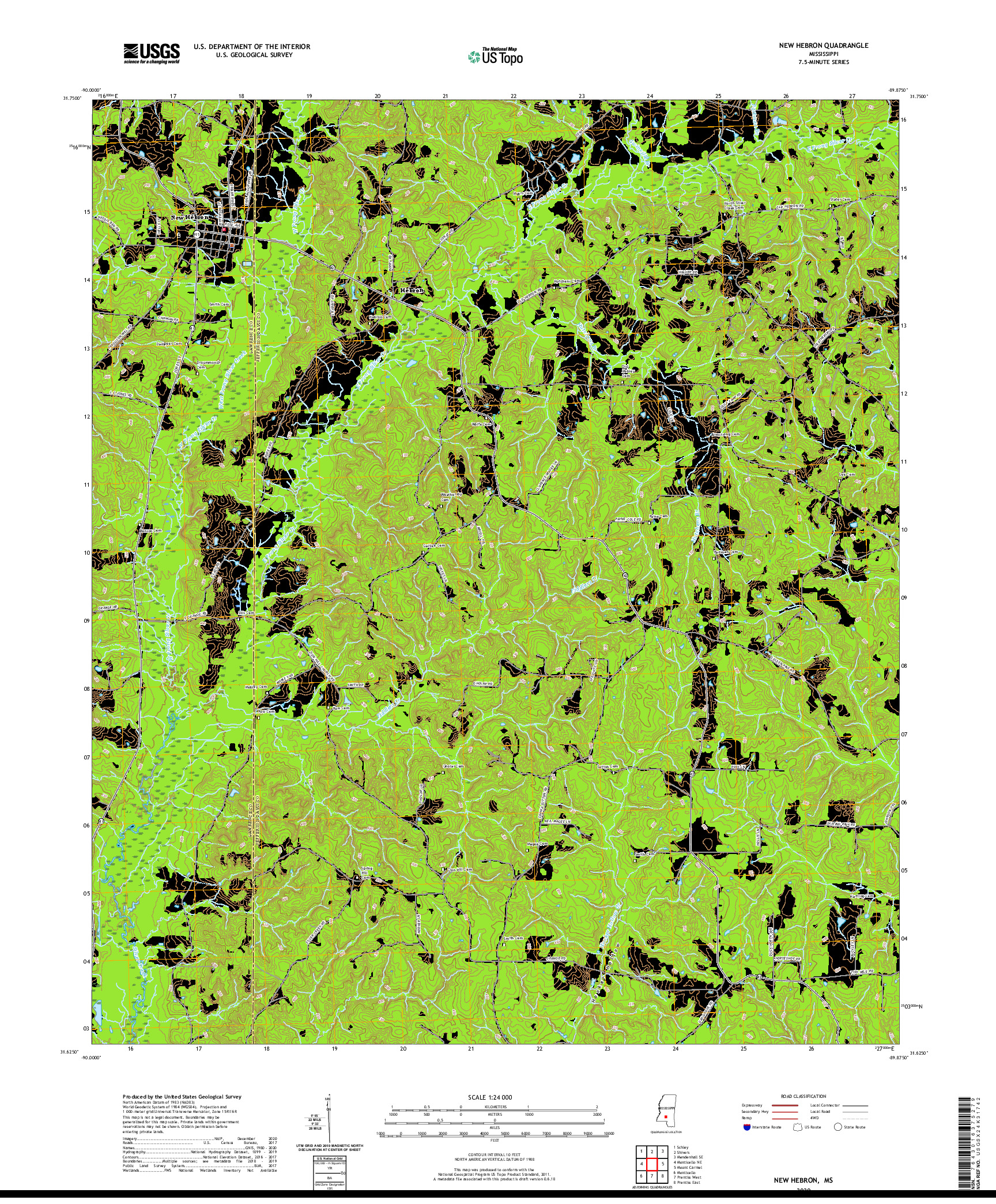 USGS US TOPO 7.5-MINUTE MAP FOR NEW HEBRON, MS 2020
