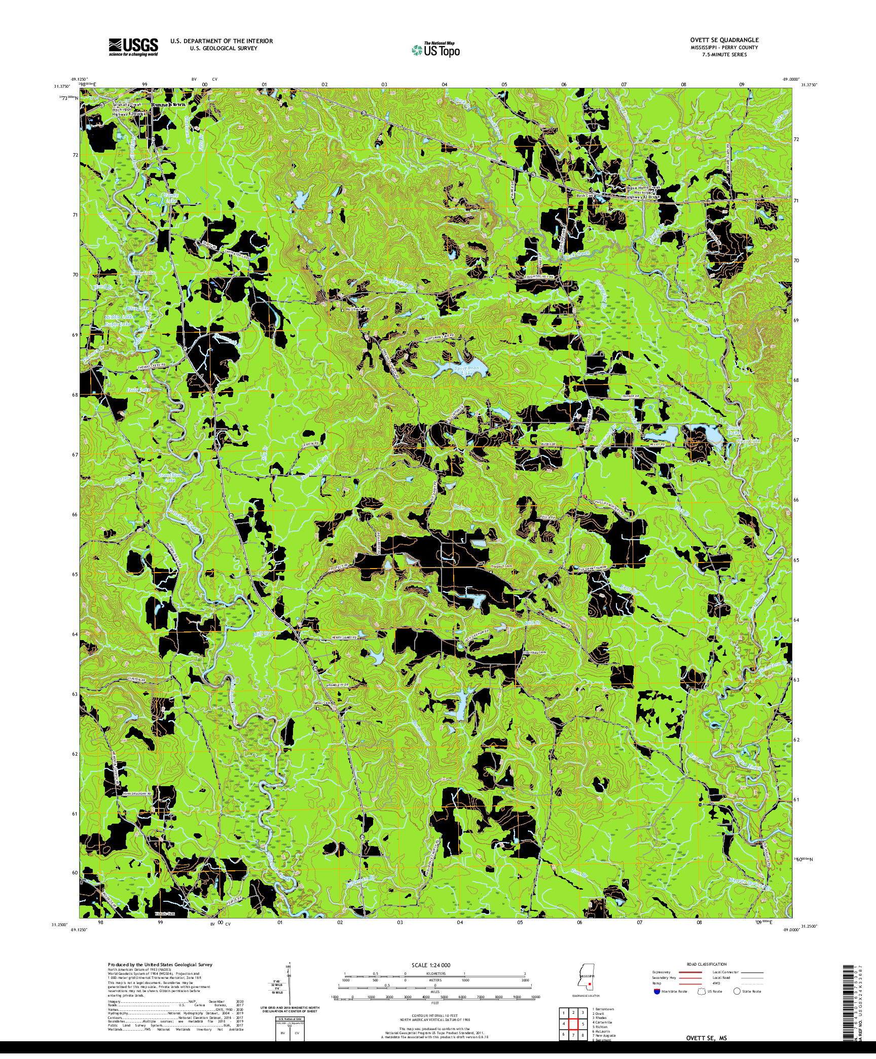 USGS US TOPO 7.5-MINUTE MAP FOR OVETT SE, MS 2020