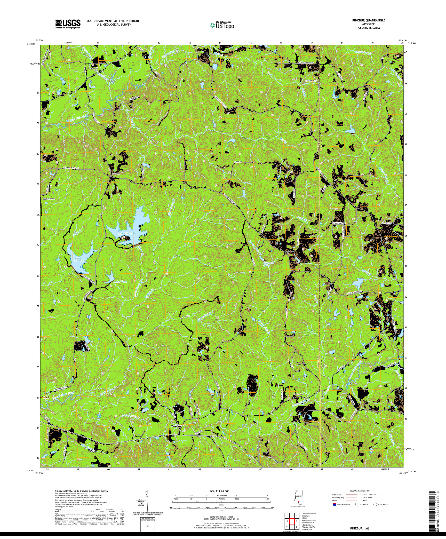 USGS US TOPO 7.5-MINUTE MAP FOR PINEBUR, MS 2020