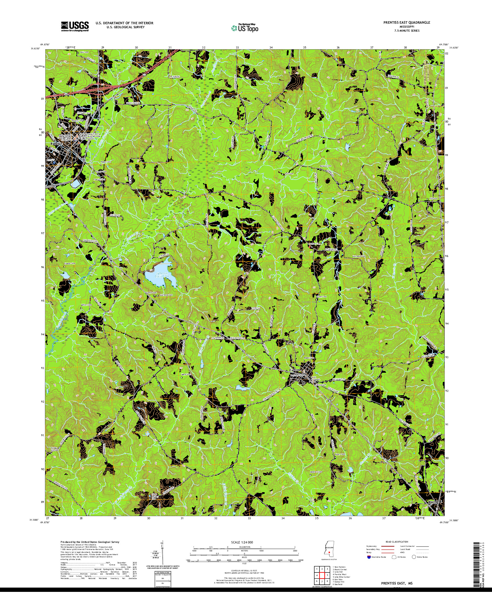 USGS US TOPO 7.5-MINUTE MAP FOR PRENTISS EAST, MS 2020