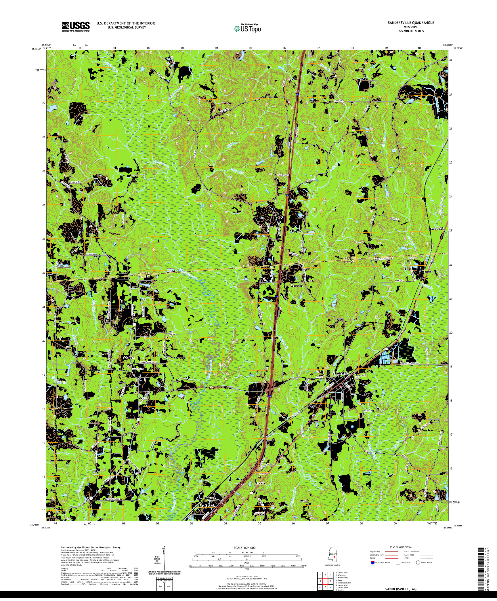 USGS US TOPO 7.5-MINUTE MAP FOR SANDERSVILLE, MS 2020