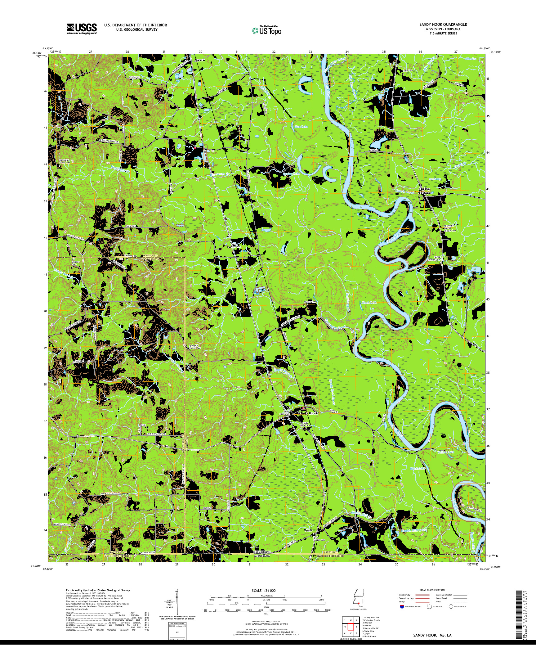 USGS US TOPO 7.5-MINUTE MAP FOR SANDY HOOK, MS,LA 2020
