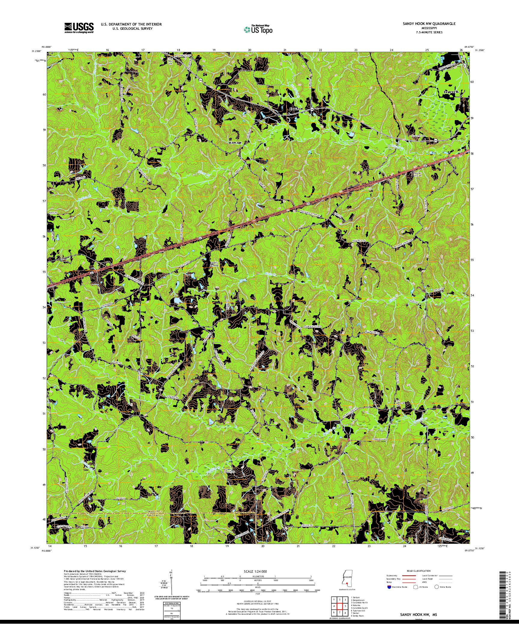 USGS US TOPO 7.5-MINUTE MAP FOR SANDY HOOK NW, MS 2020