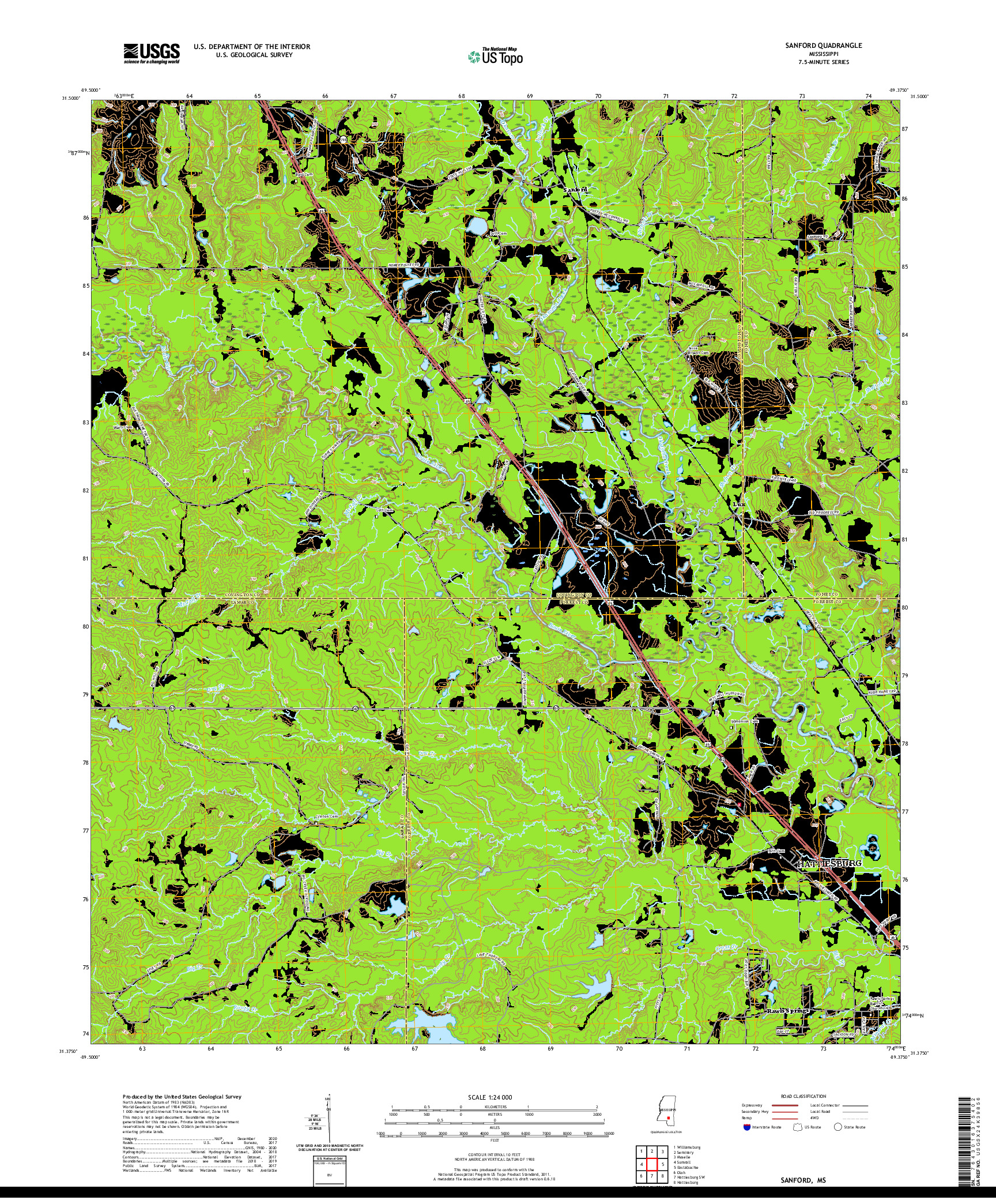 USGS US TOPO 7.5-MINUTE MAP FOR SANFORD, MS 2020