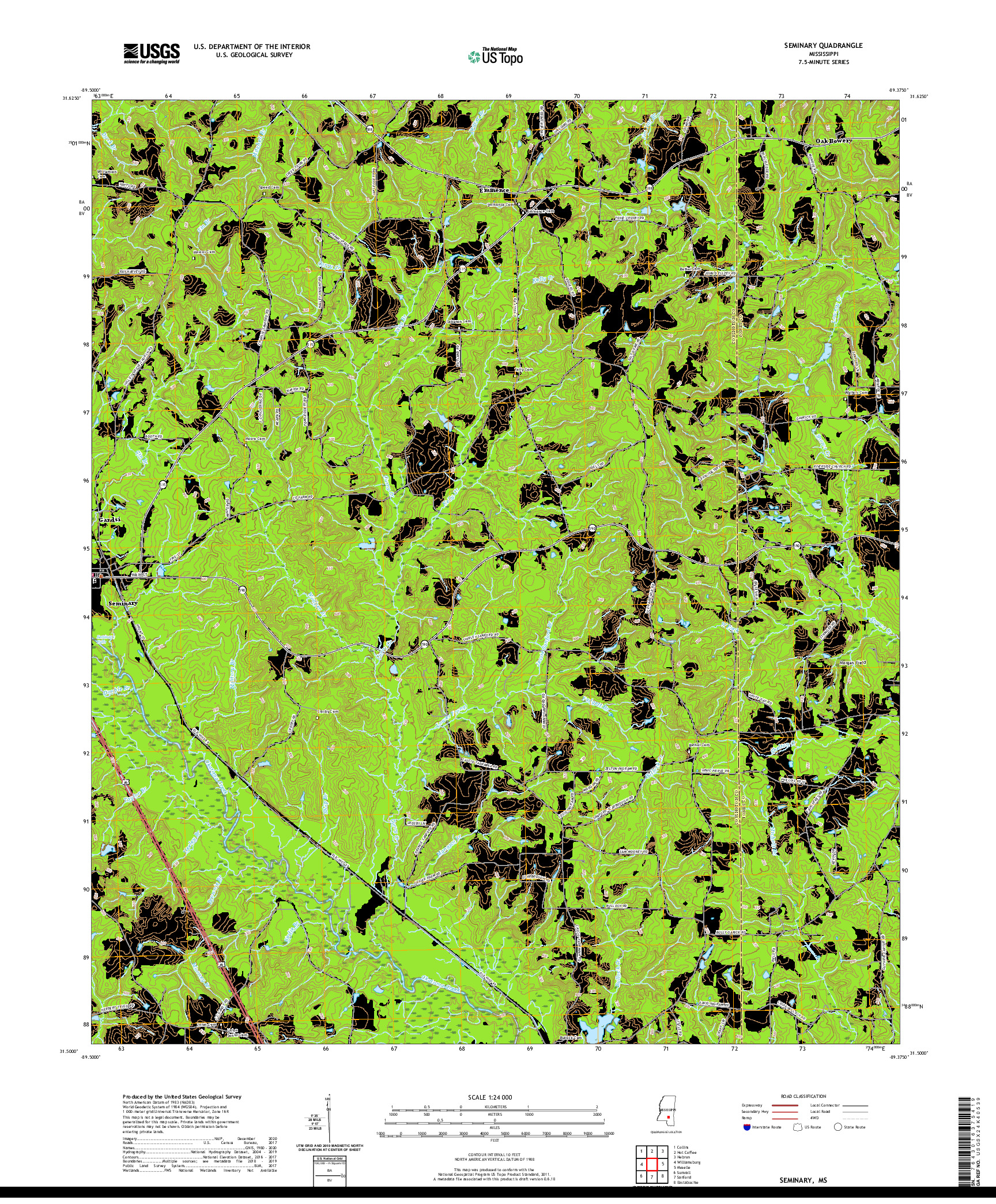 USGS US TOPO 7.5-MINUTE MAP FOR SEMINARY, MS 2020