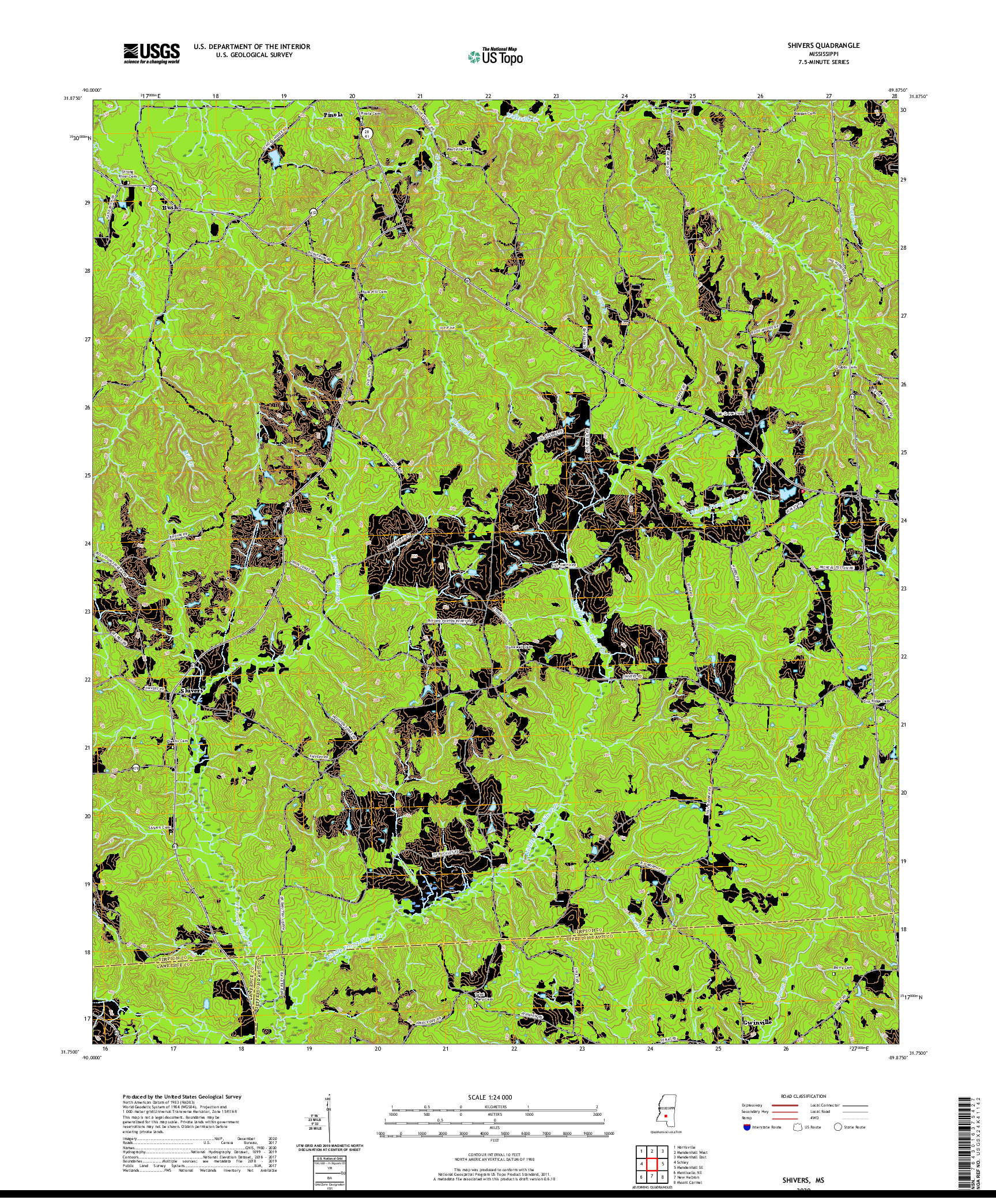 USGS US TOPO 7.5-MINUTE MAP FOR SHIVERS, MS 2020