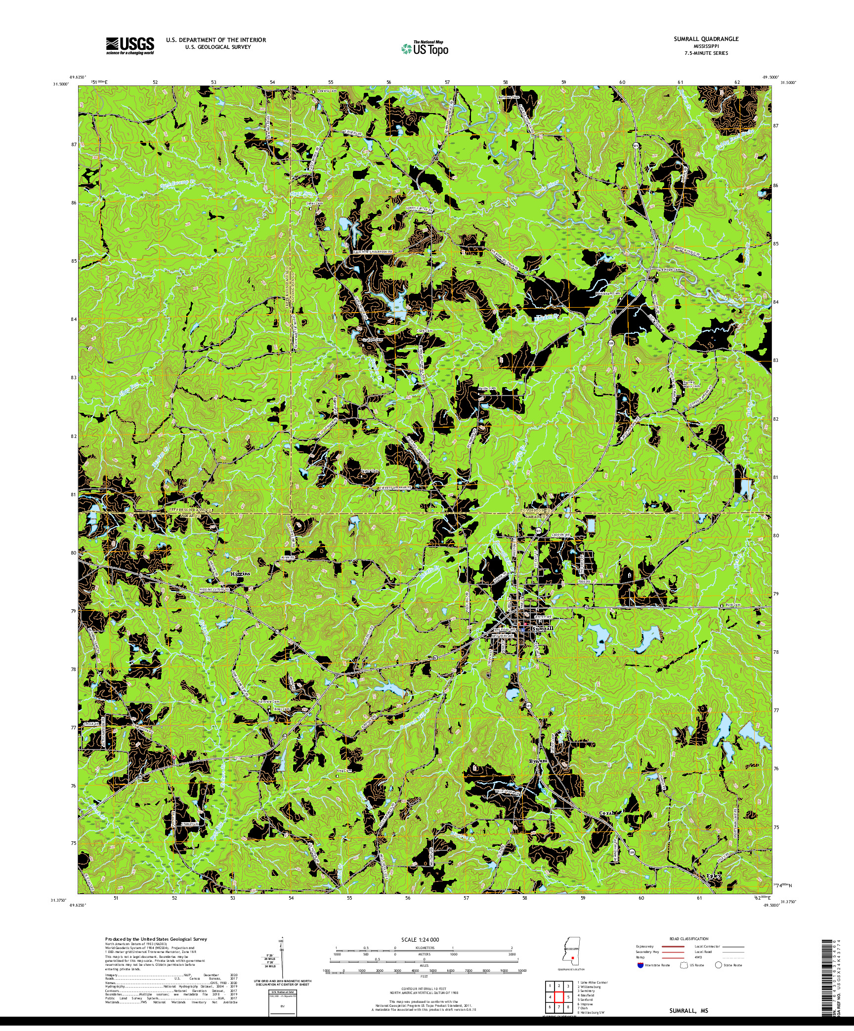 USGS US TOPO 7.5-MINUTE MAP FOR SUMRALL, MS 2020