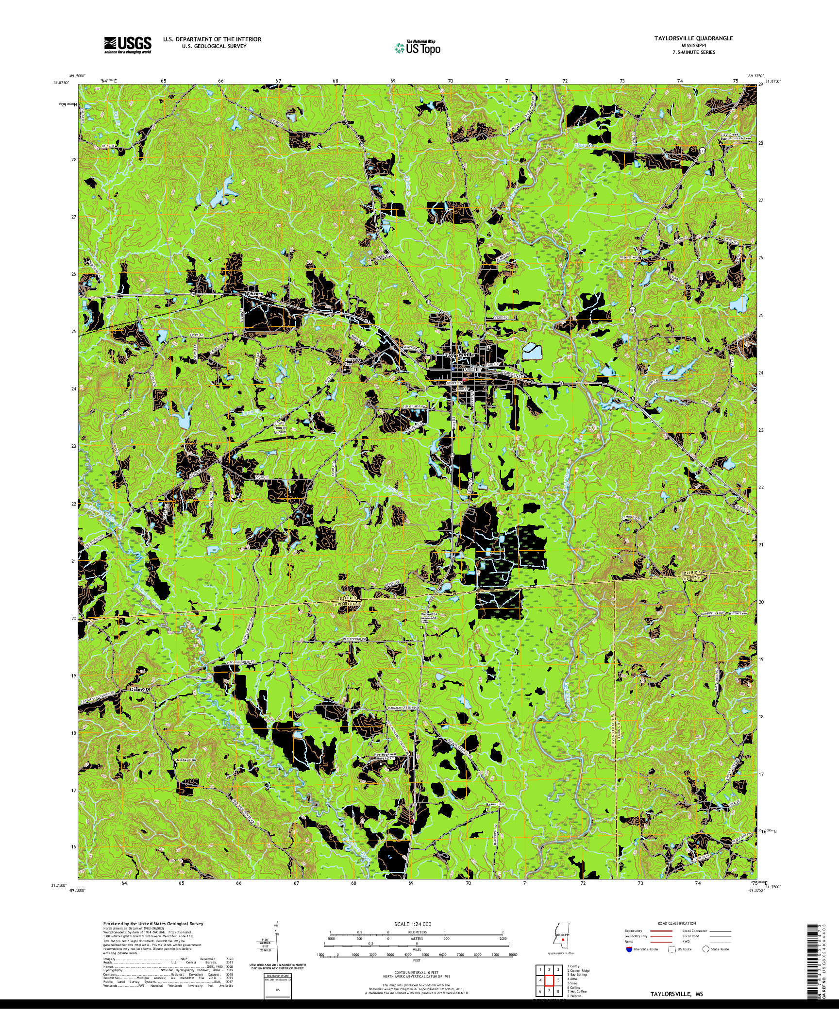 USGS US TOPO 7.5-MINUTE MAP FOR TAYLORSVILLE, MS 2020
