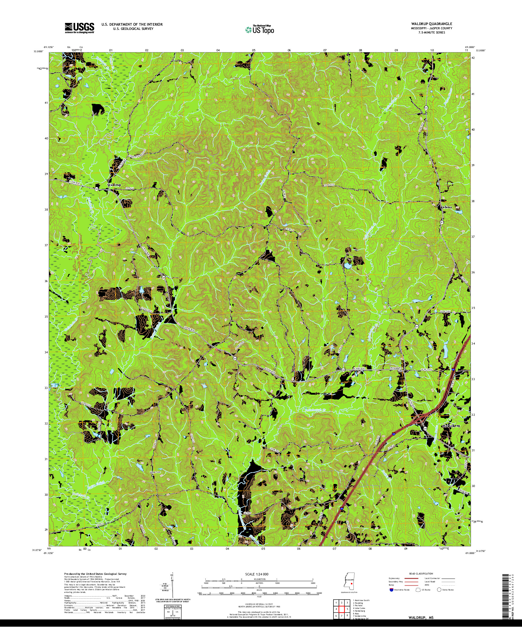 USGS US TOPO 7.5-MINUTE MAP FOR WALDRUP, MS 2020
