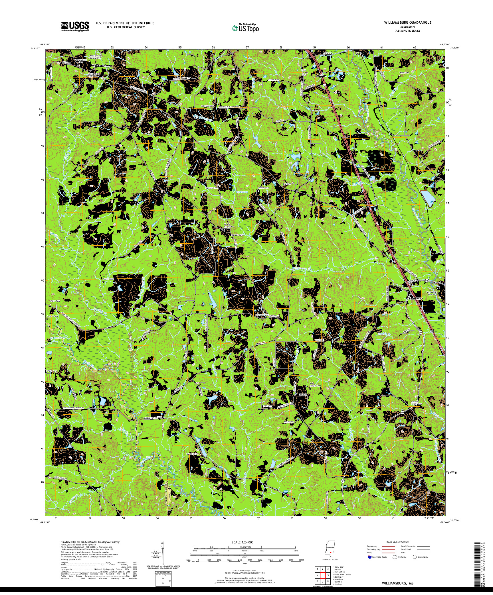 USGS US TOPO 7.5-MINUTE MAP FOR WILLIAMSBURG, MS 2020