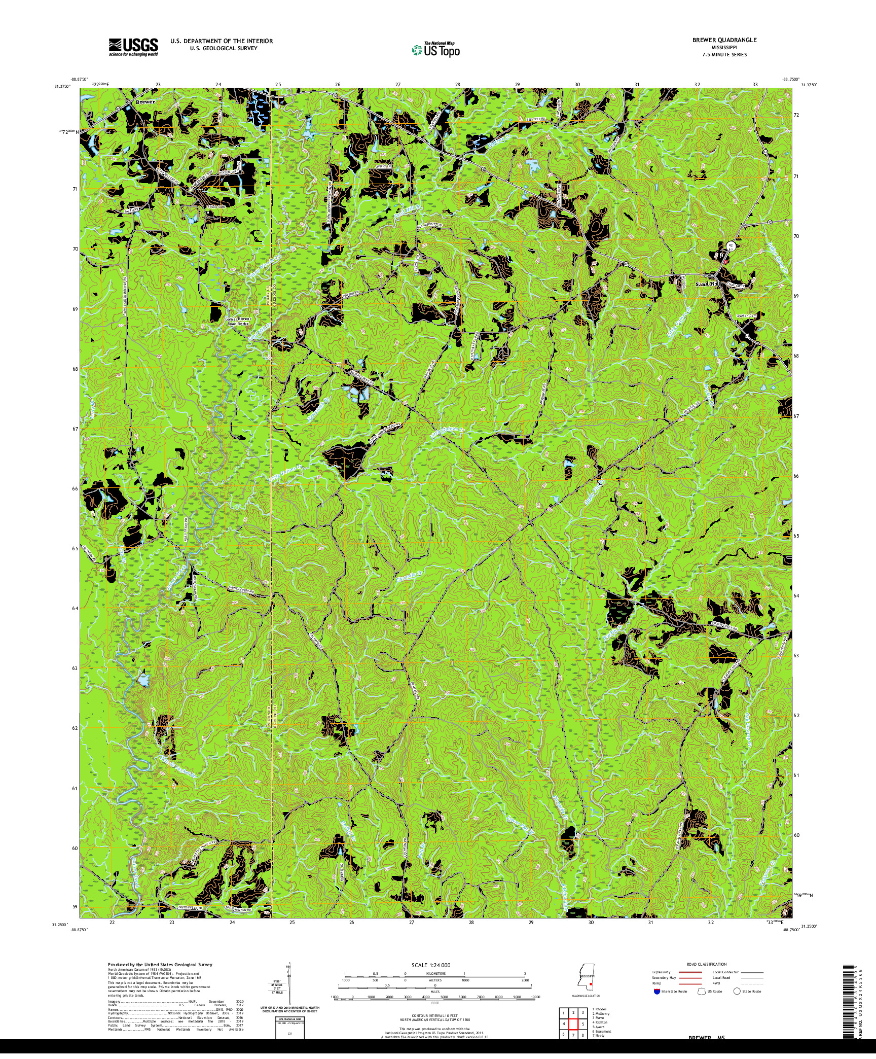 USGS US TOPO 7.5-MINUTE MAP FOR BREWER, MS 2020