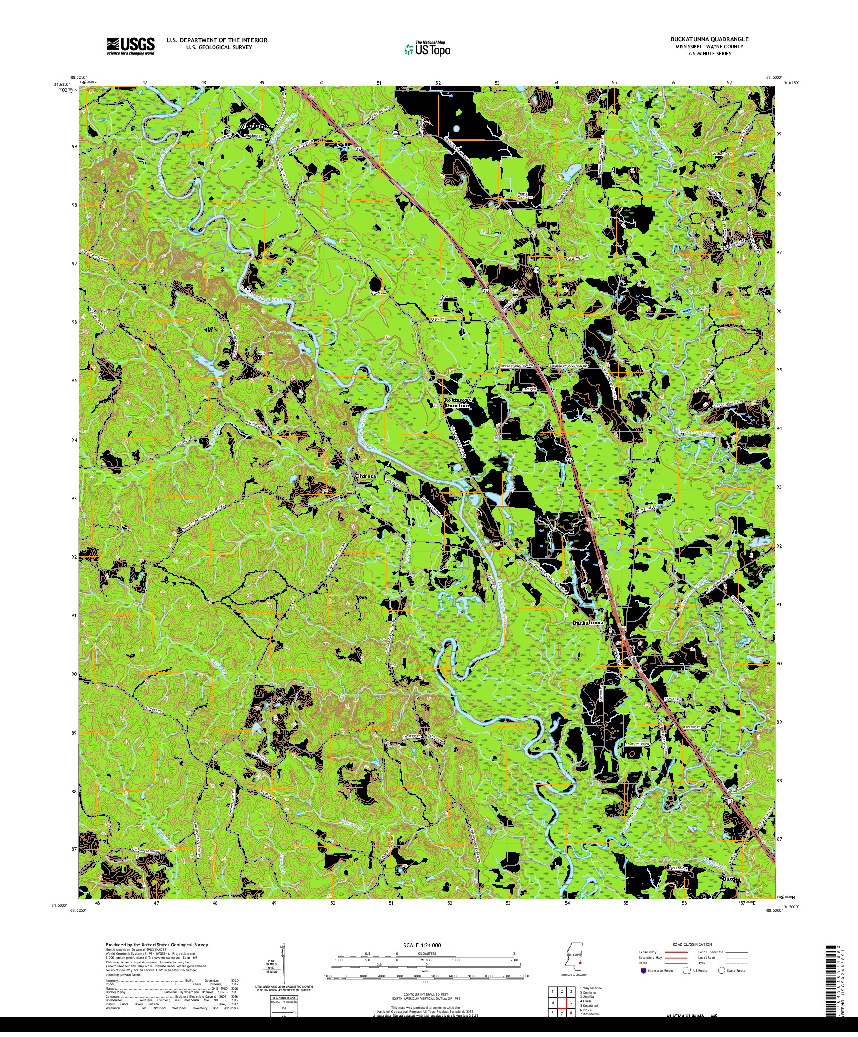 USGS US TOPO 7.5-MINUTE MAP FOR BUCKATUNNA, MS 2020