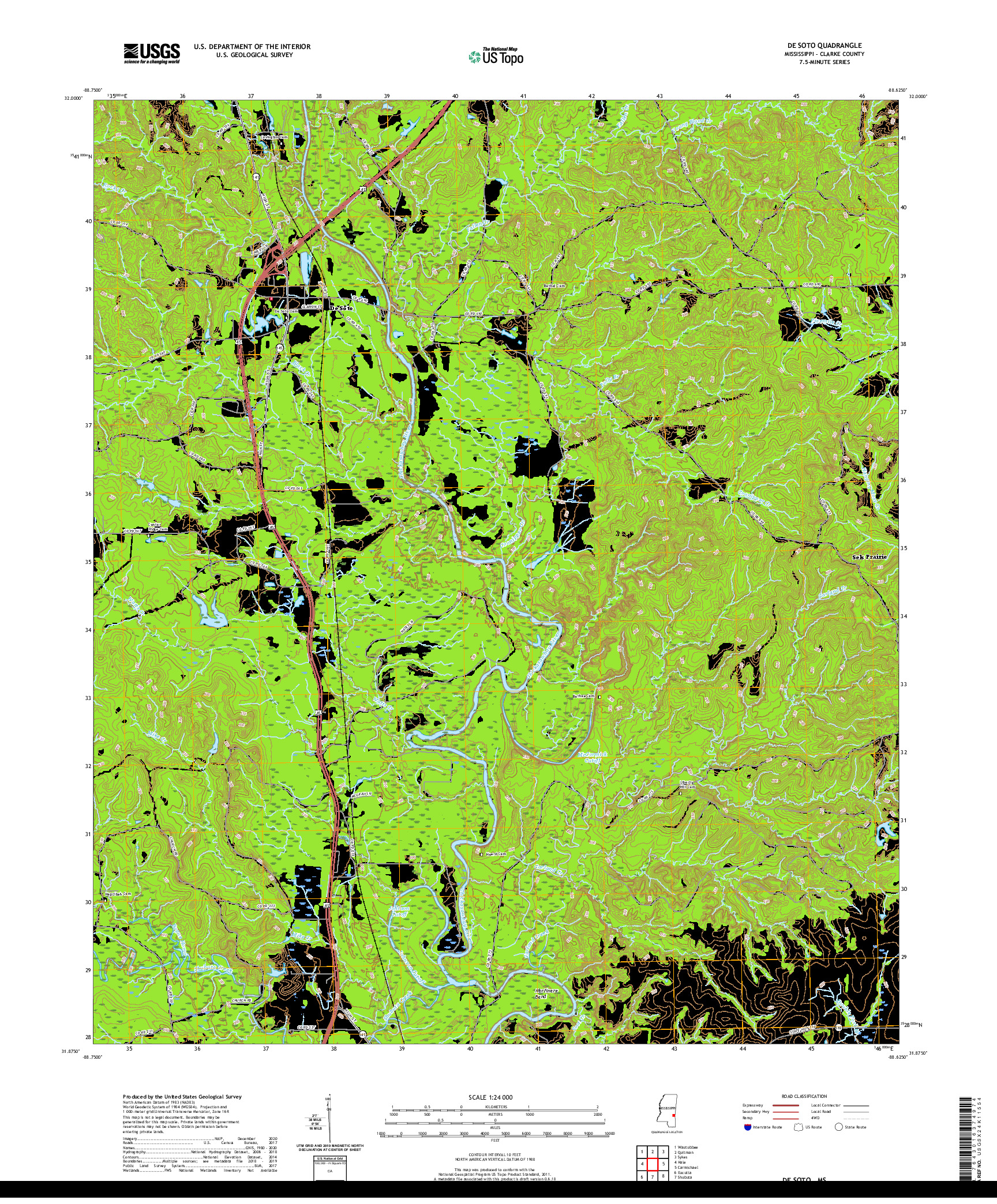 USGS US TOPO 7.5-MINUTE MAP FOR DE SOTO, MS 2020