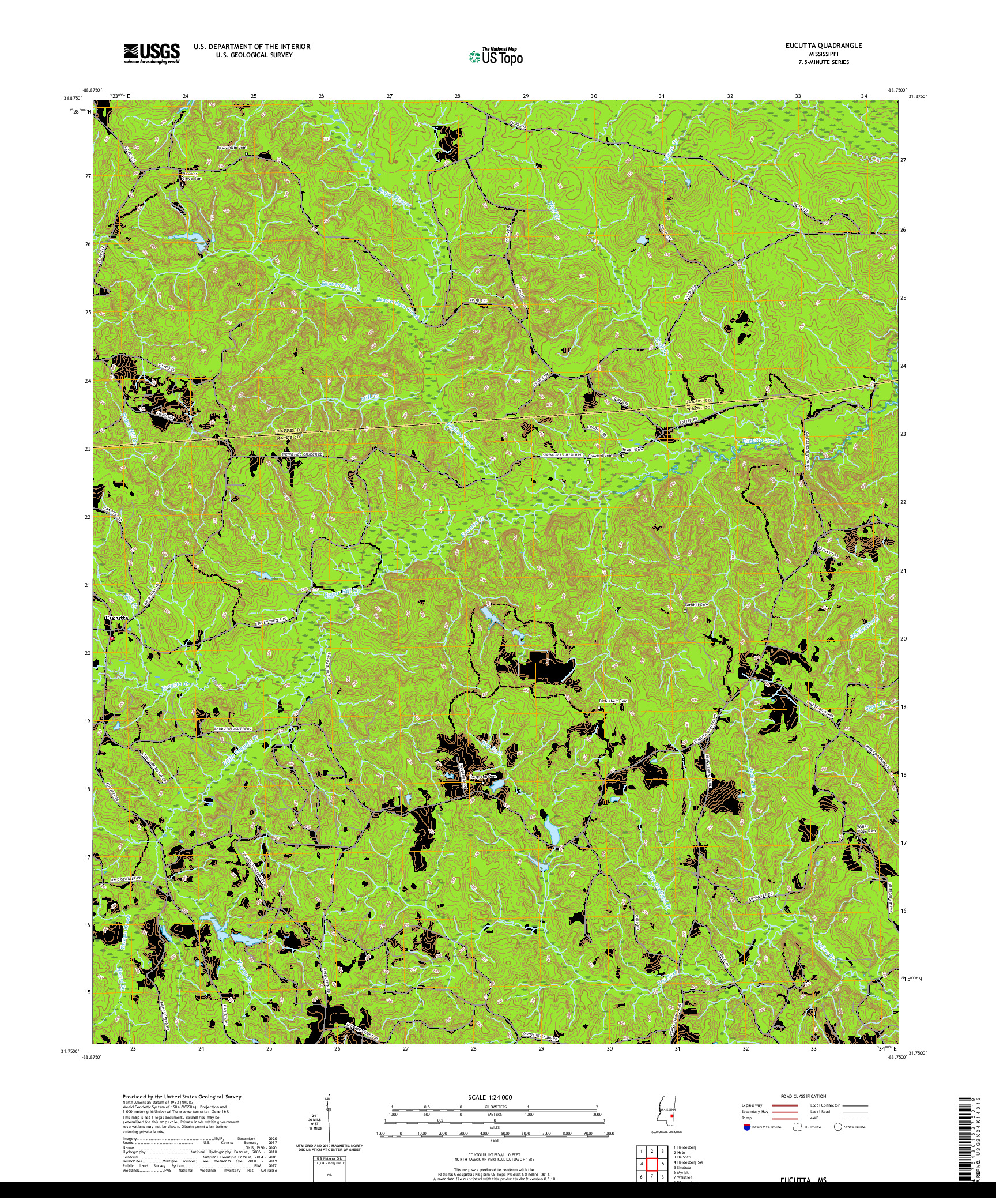 USGS US TOPO 7.5-MINUTE MAP FOR EUCUTTA, MS 2020