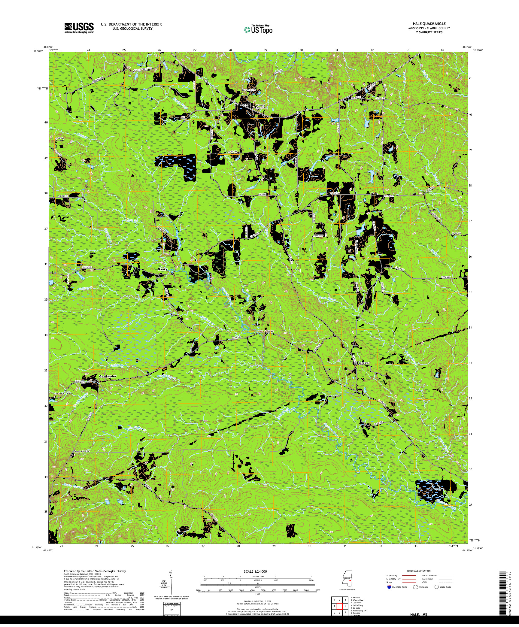 USGS US TOPO 7.5-MINUTE MAP FOR HALE, MS 2020