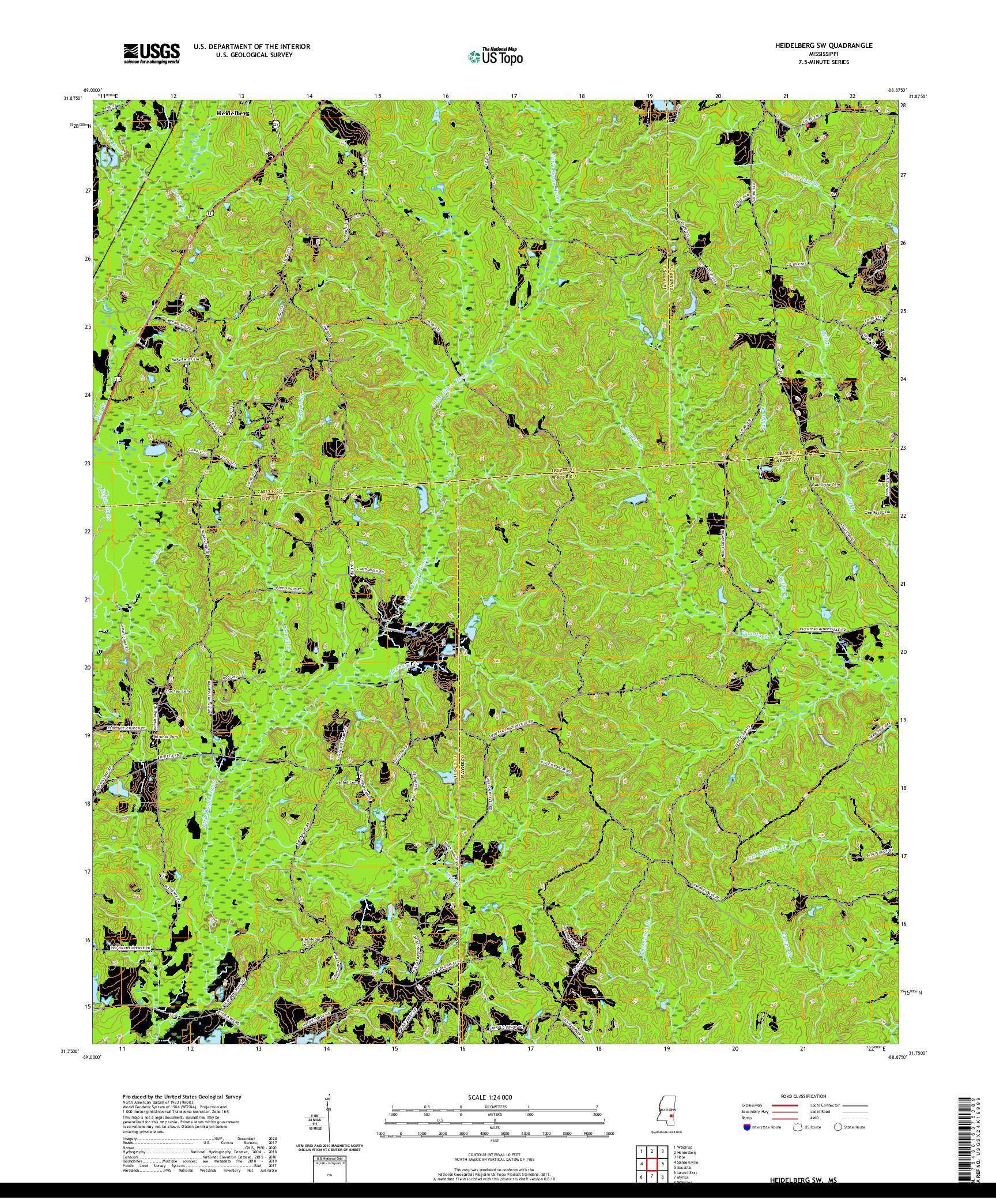 USGS US TOPO 7.5-MINUTE MAP FOR HEIDELBERG SW, MS 2020