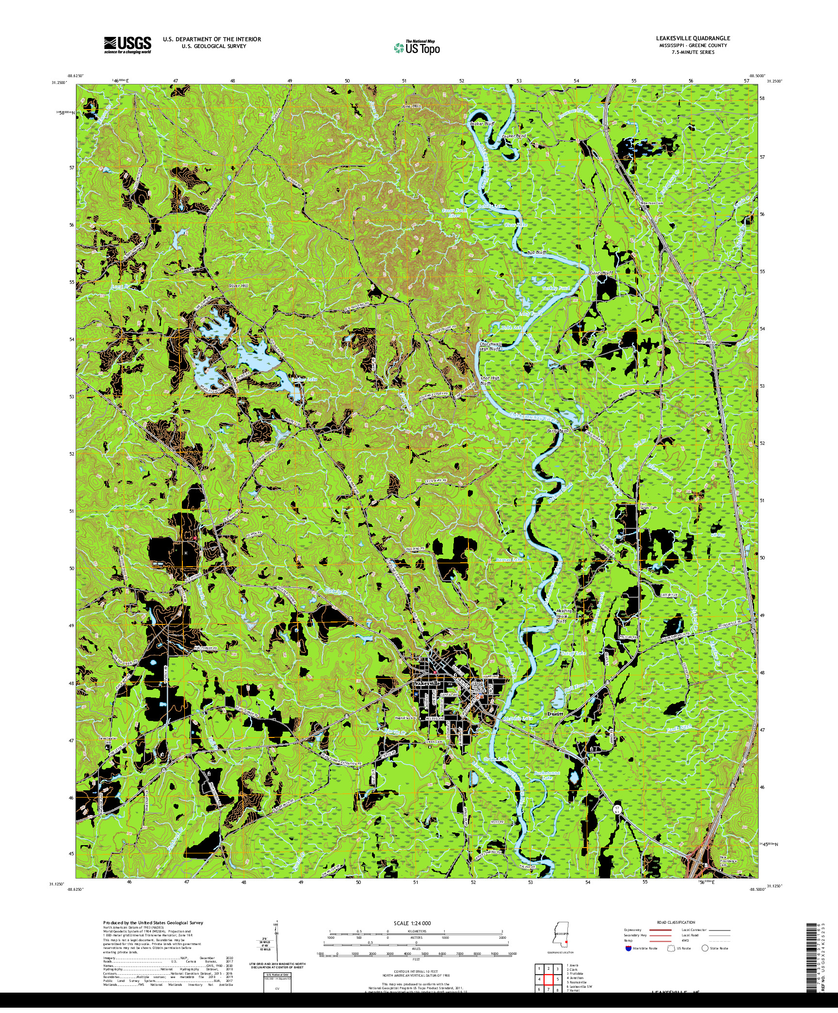 USGS US TOPO 7.5-MINUTE MAP FOR LEAKESVILLE, MS 2020