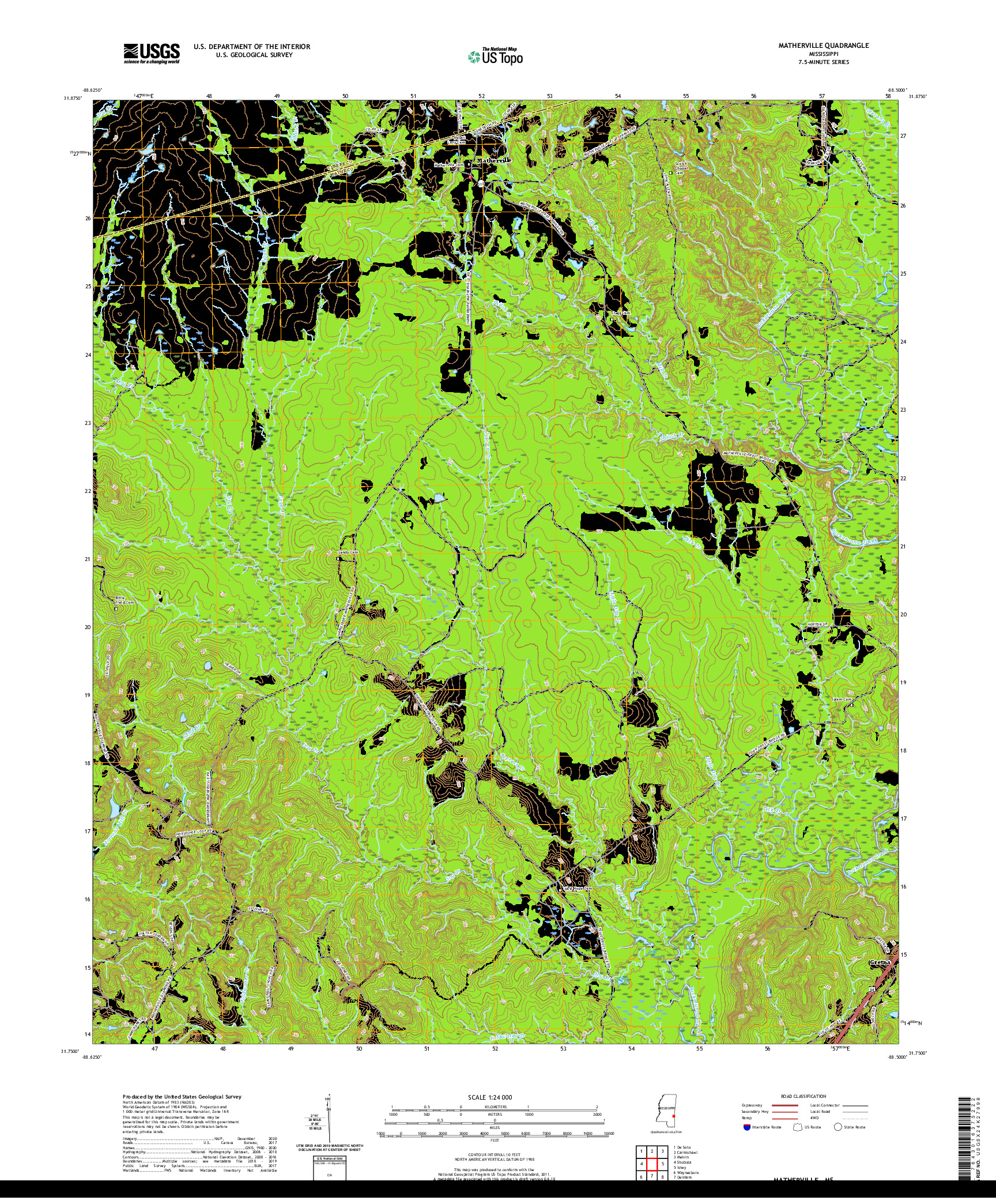 USGS US TOPO 7.5-MINUTE MAP FOR MATHERVILLE, MS 2020