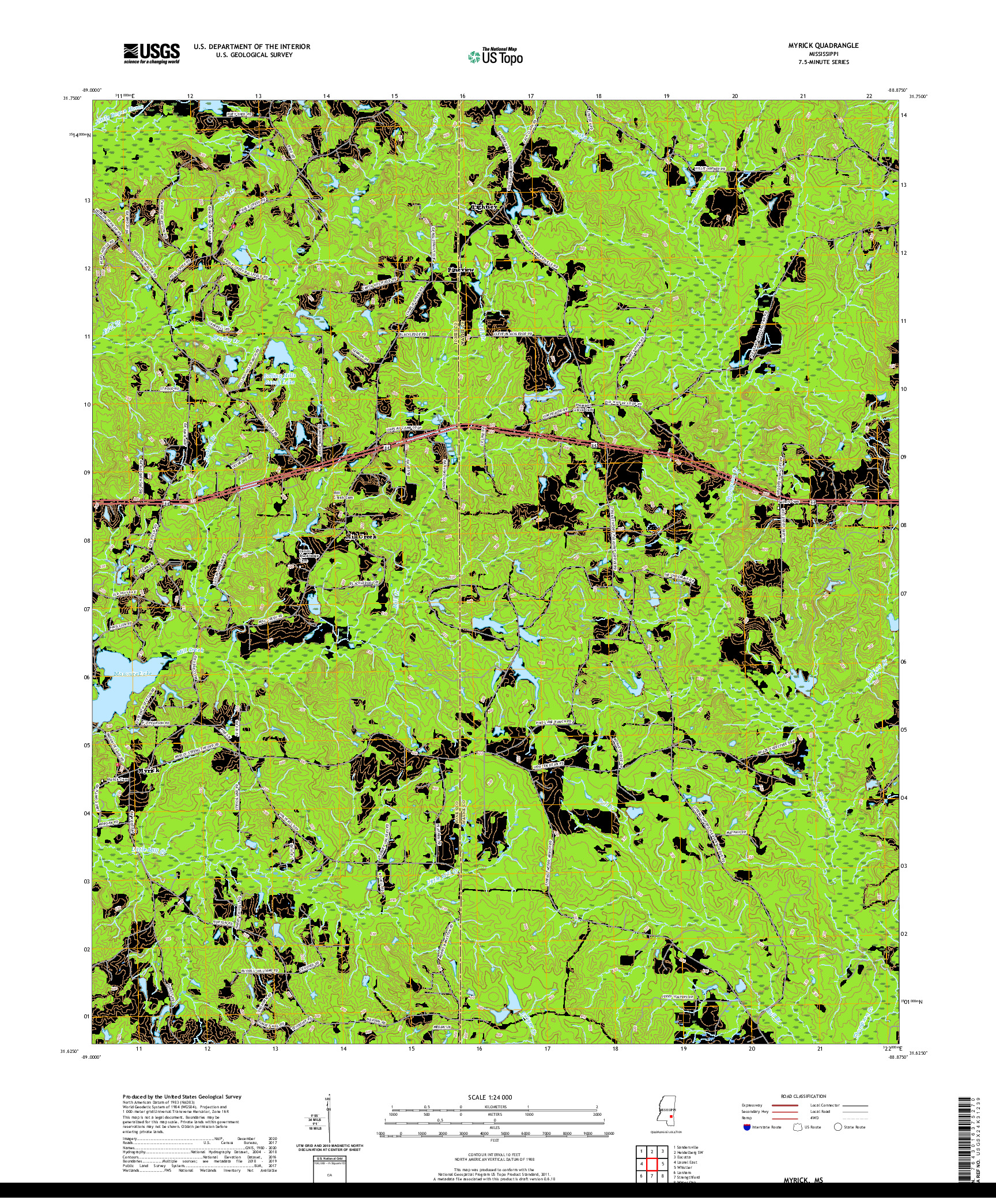 USGS US TOPO 7.5-MINUTE MAP FOR MYRICK, MS 2020