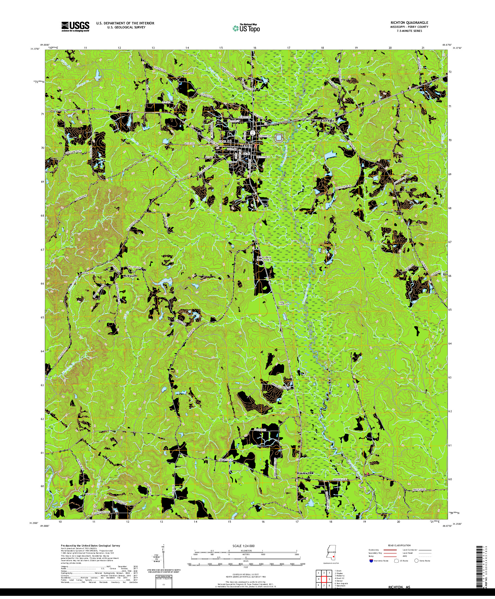 USGS US TOPO 7.5-MINUTE MAP FOR RICHTON, MS 2020