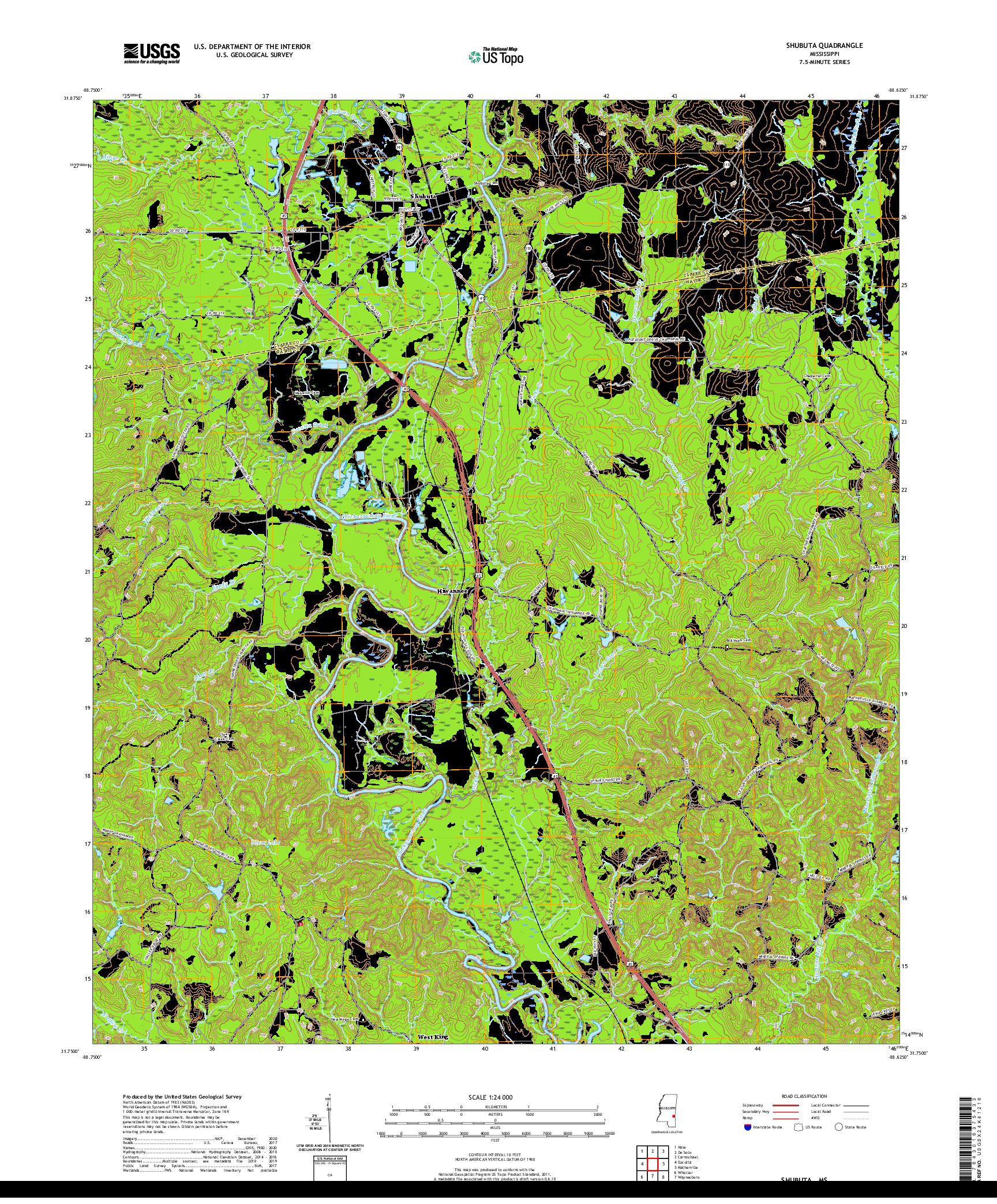 USGS US TOPO 7.5-MINUTE MAP FOR SHUBUTA, MS 2020