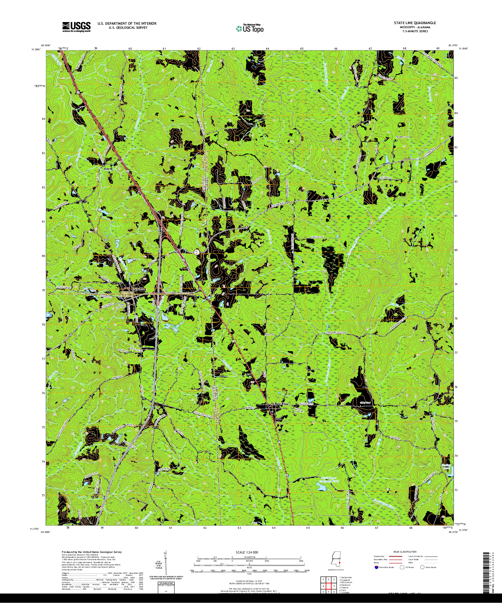 USGS US TOPO 7.5-MINUTE MAP FOR STATE LINE, MS,AL 2020