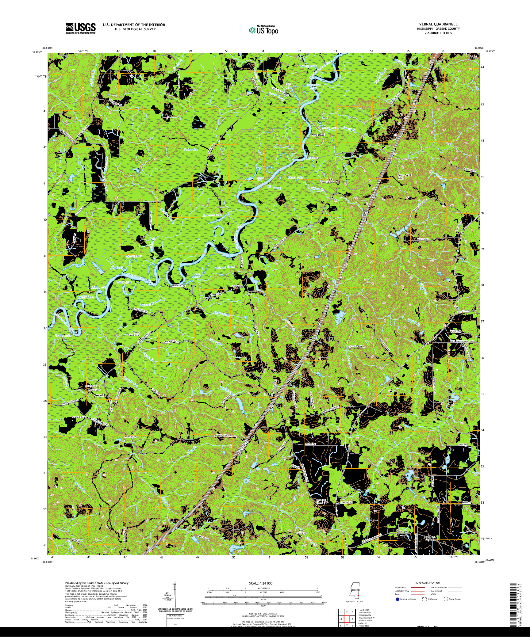 USGS US TOPO 7.5-MINUTE MAP FOR VERNAL, MS 2020
