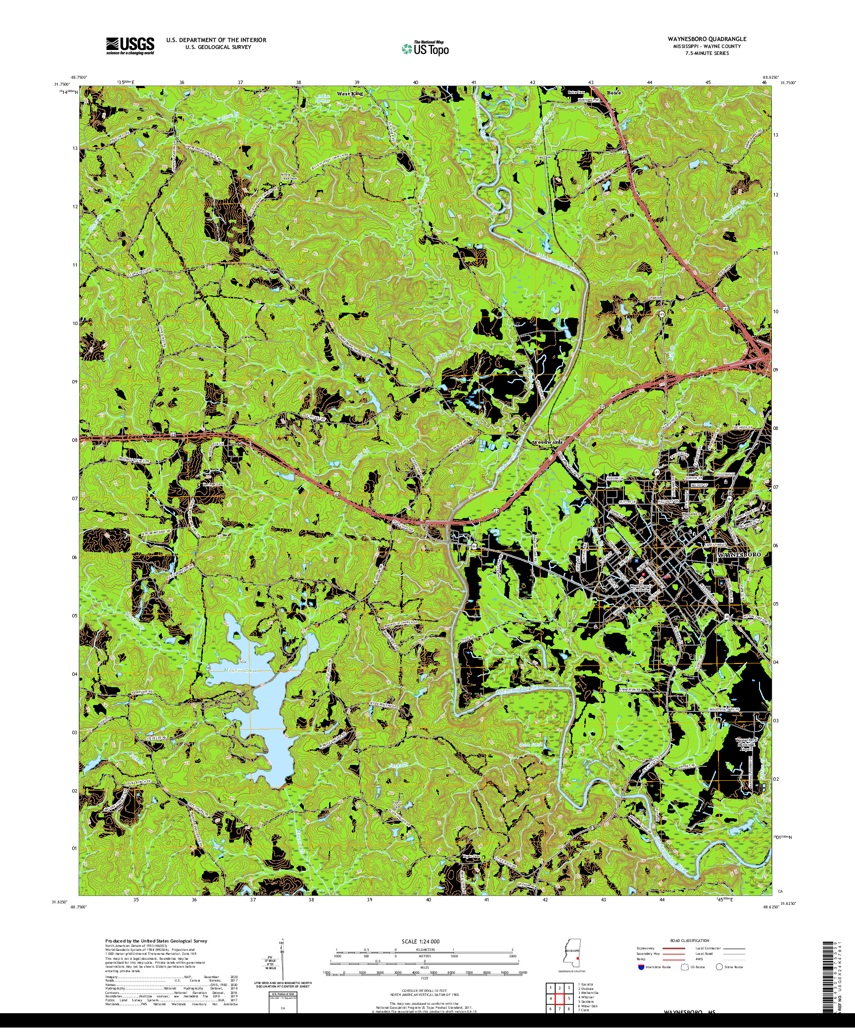 USGS US TOPO 7.5-MINUTE MAP FOR WAYNESBORO, MS 2020
