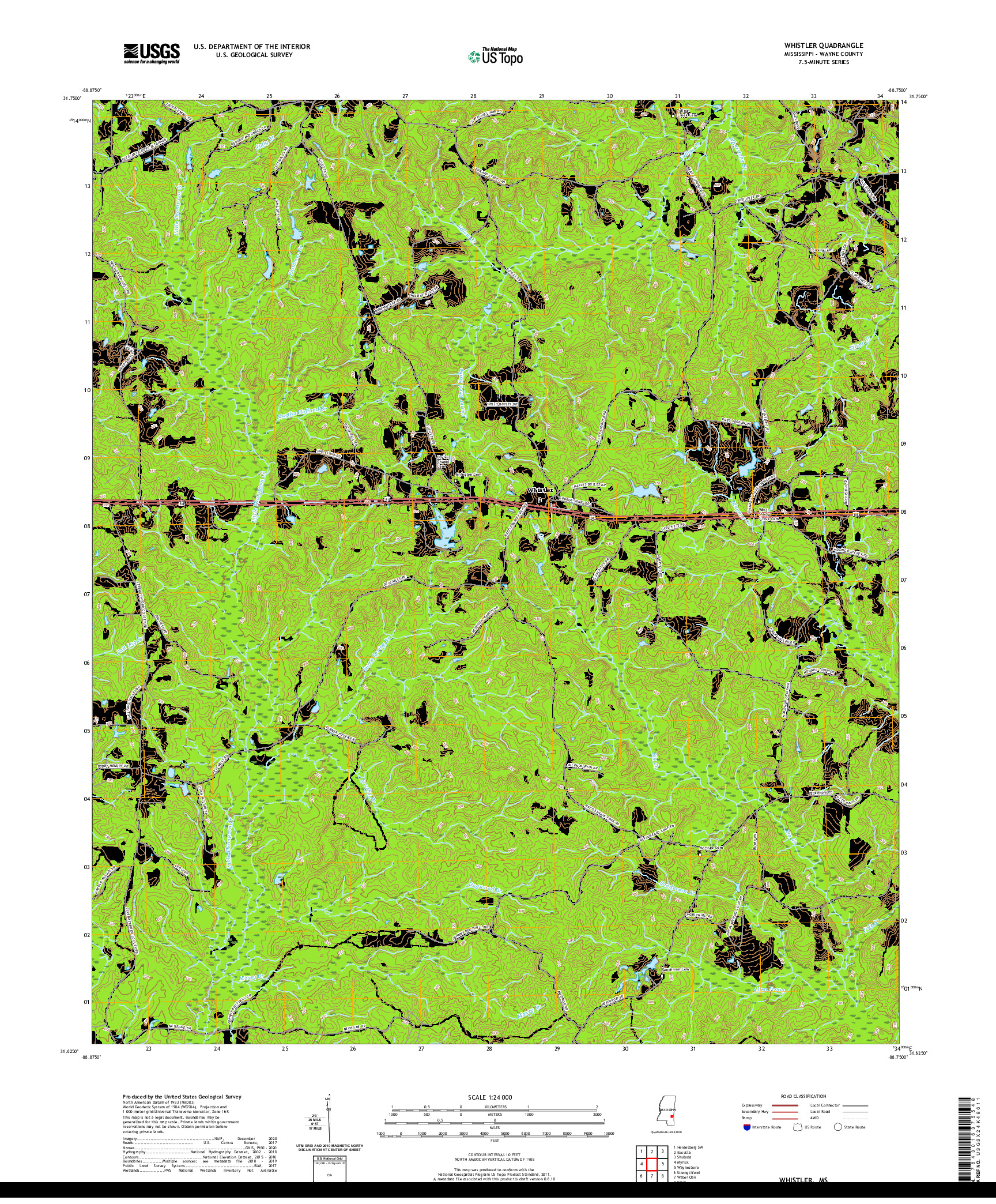 USGS US TOPO 7.5-MINUTE MAP FOR WHISTLER, MS 2020