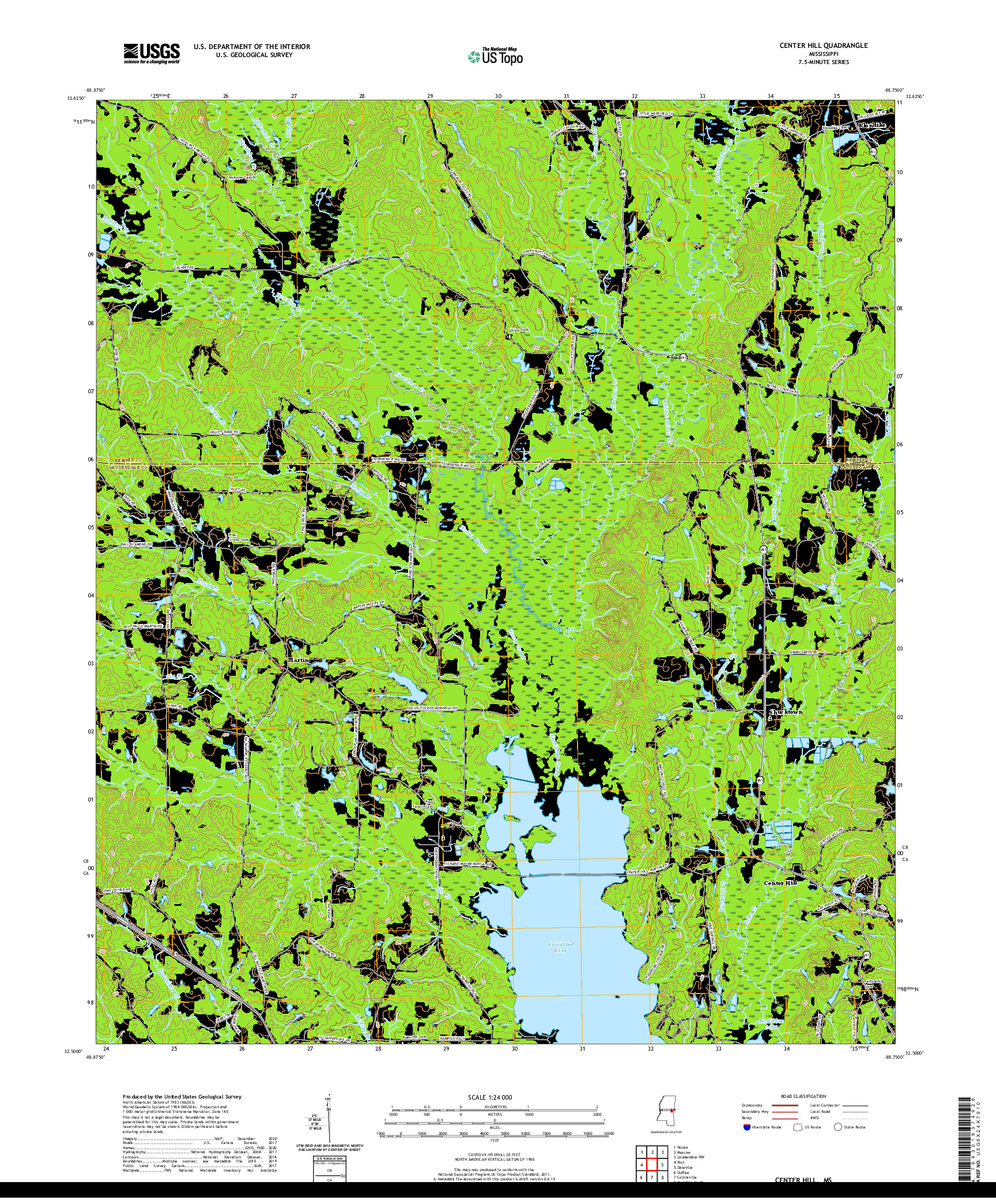 USGS US TOPO 7.5-MINUTE MAP FOR CENTER HILL, MS 2020